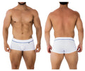 Xtremen 91196 jacquard trunks white briefs with thin blue trim and small logo on waistband front side visible