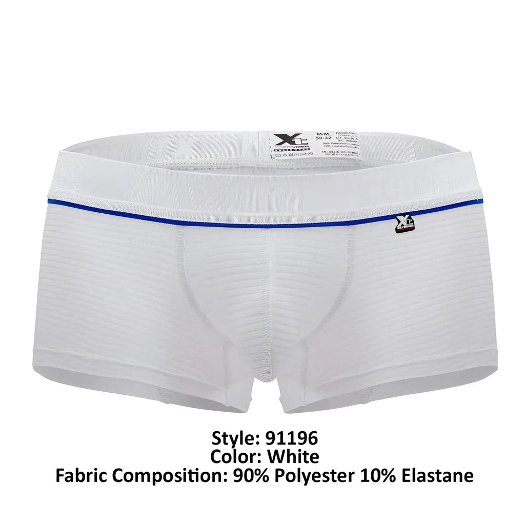 White men’s boxer briefs xtremen 91196 jacquard trunks with blue trim and x brand logo on waistband