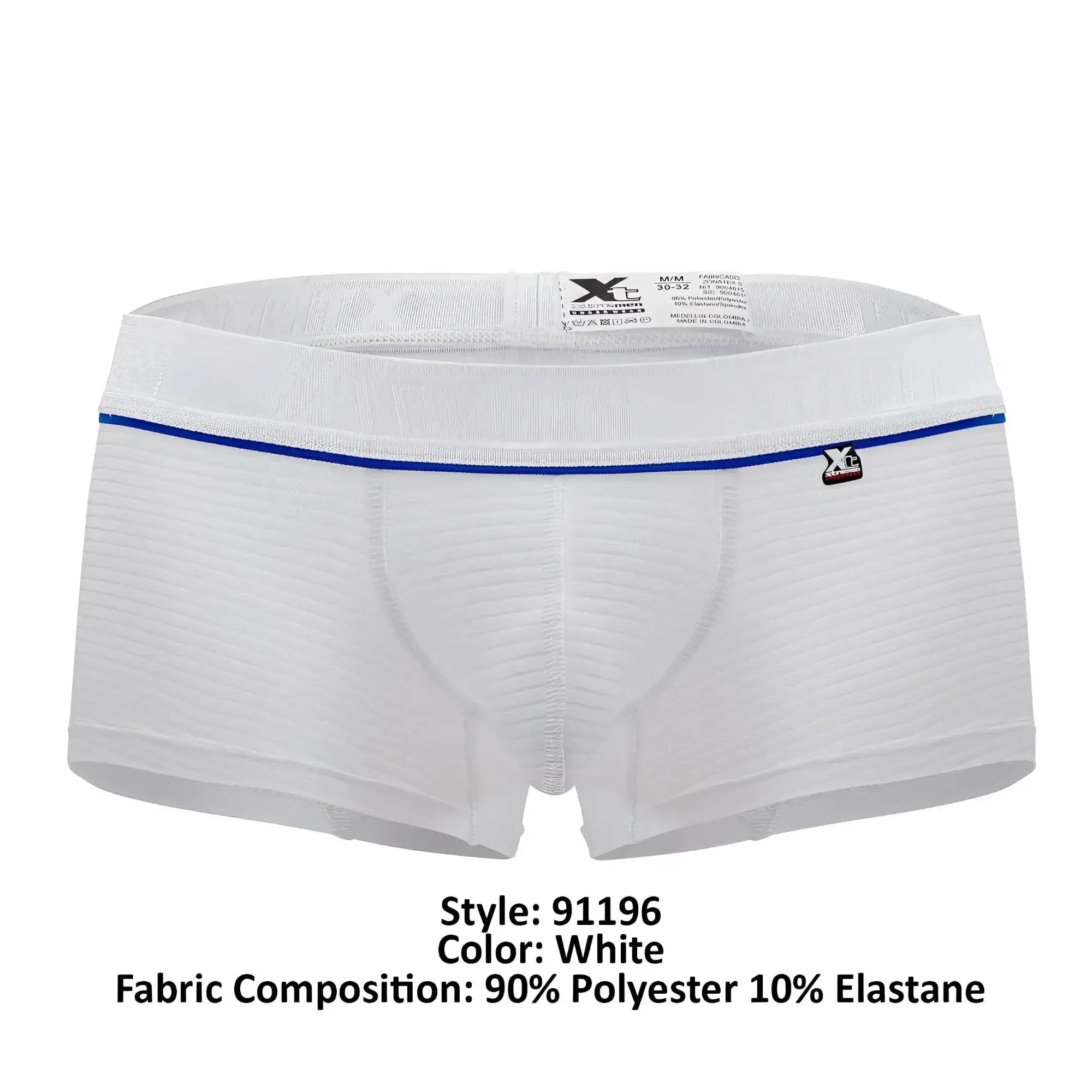White men’s boxer briefs xtremen 91196 jacquard trunks with blue trim and x brand logo on waistband