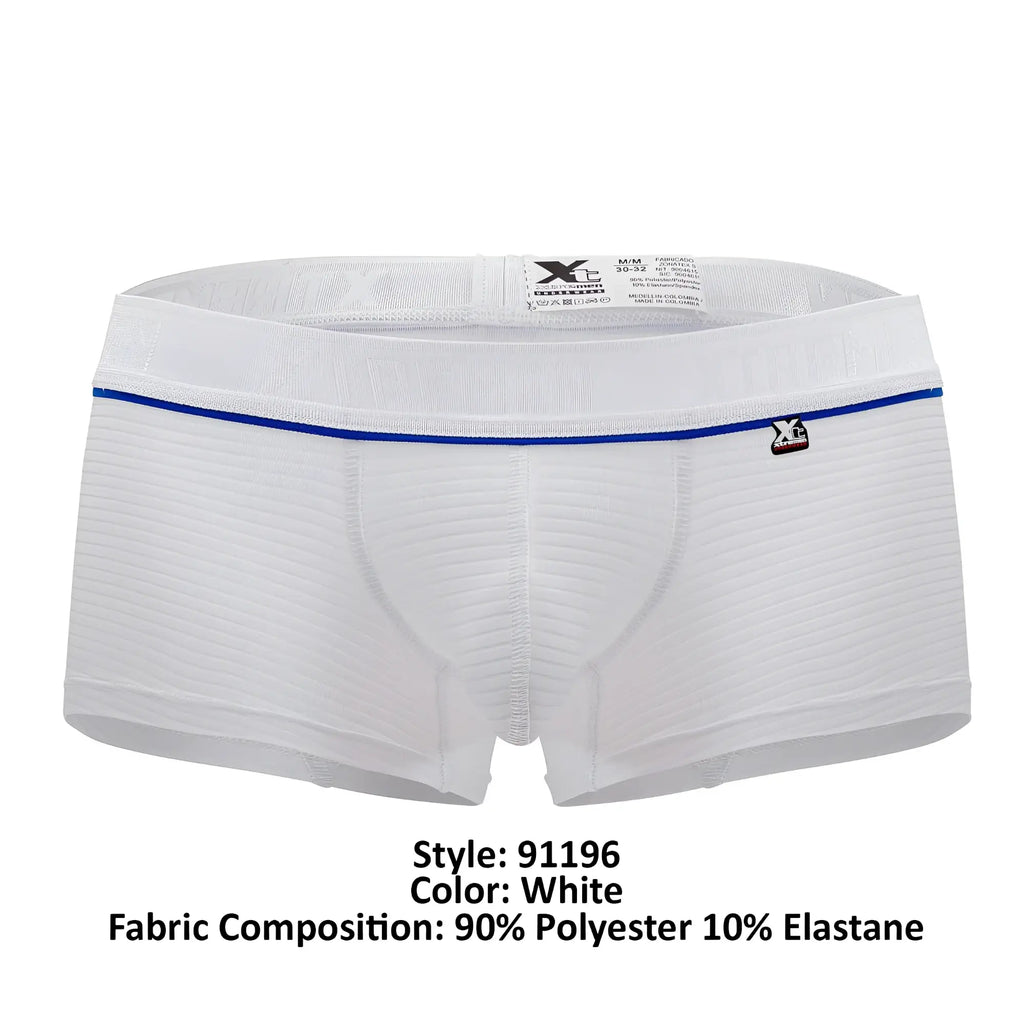 White men’s boxer briefs xtremen 91196 jacquard trunks with blue trim and x brand logo on waistband
