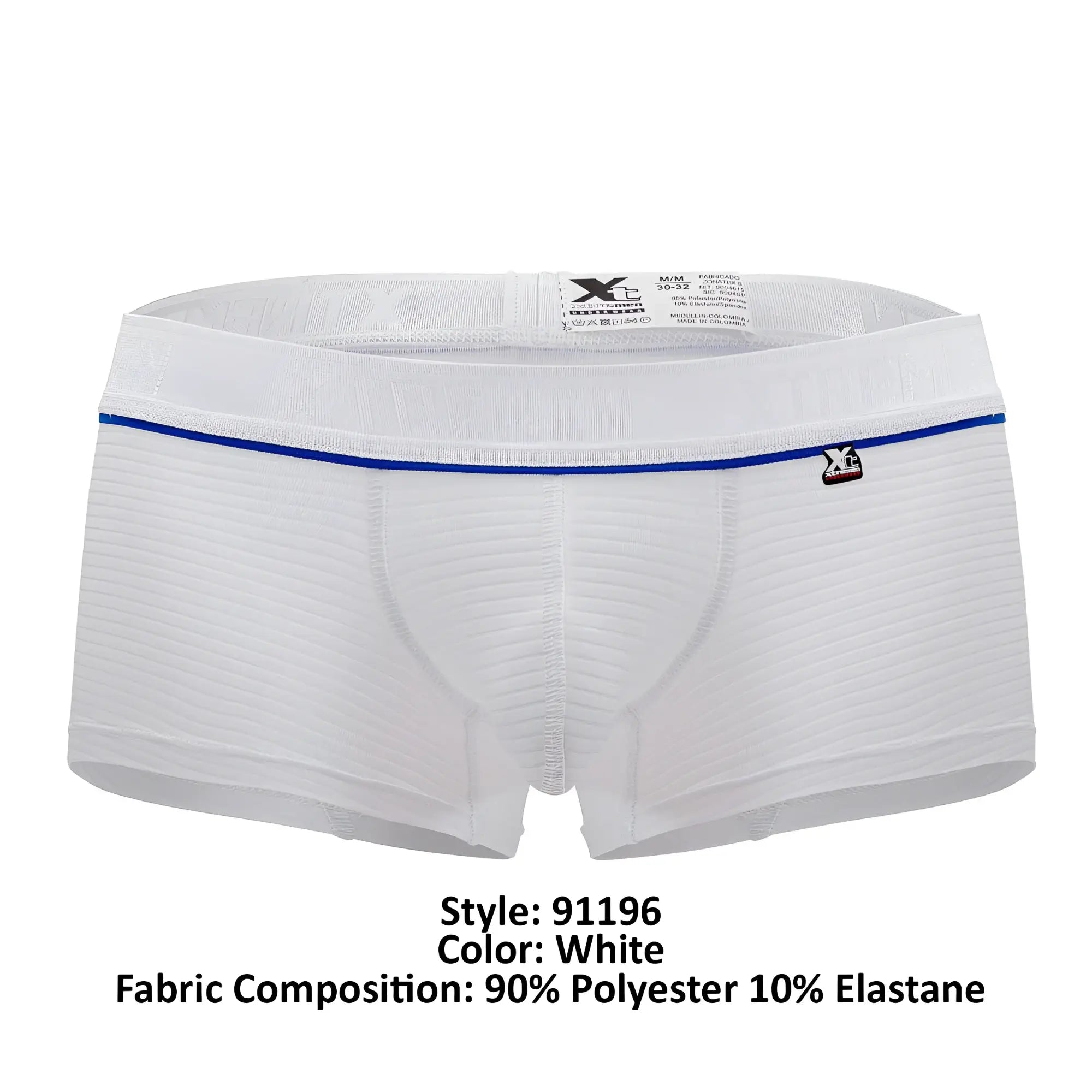 White men’s boxer briefs xtremen 91196 jacquard trunks with blue trim and x brand logo on waistband