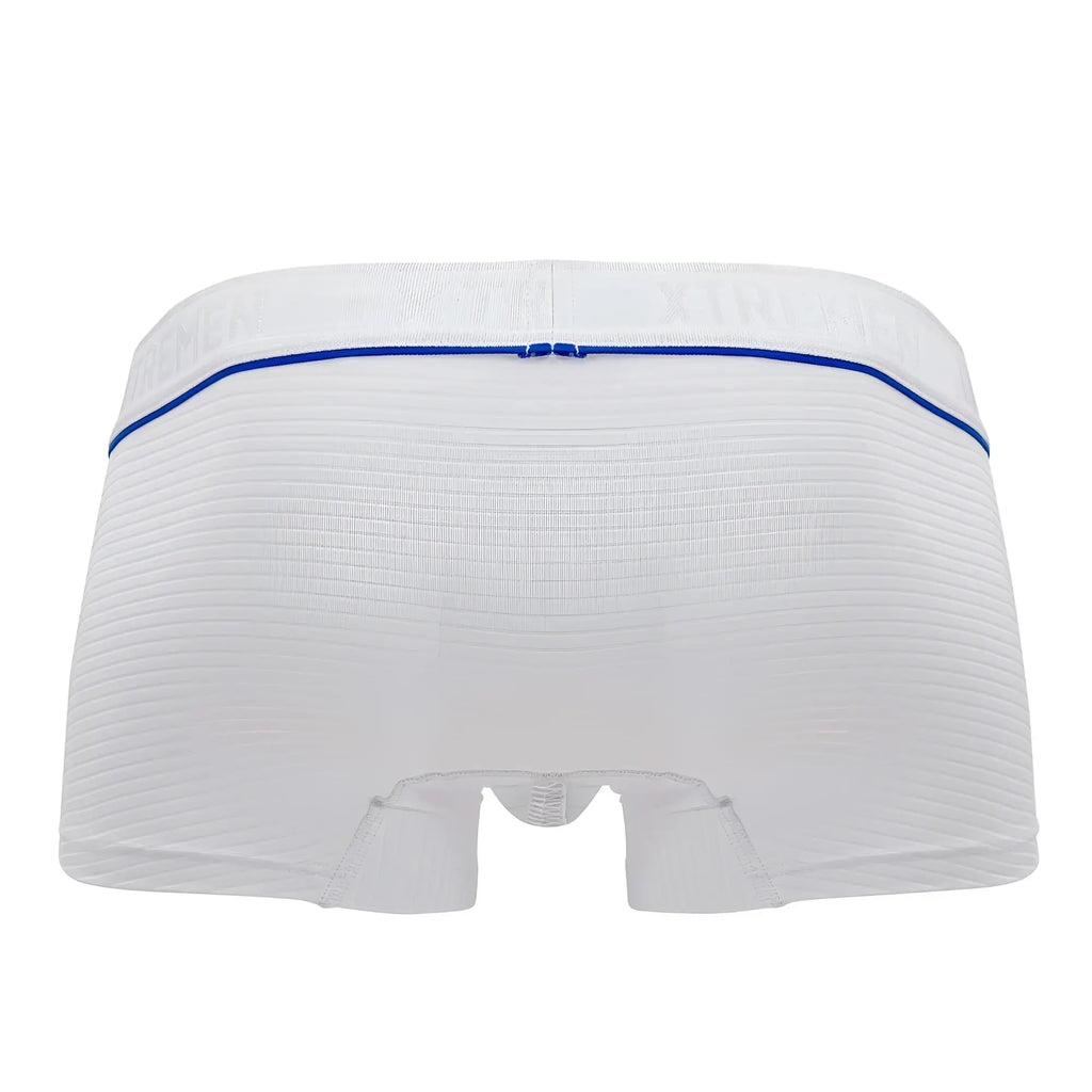 Xtremen 91196 jacquard white boxer briefs with blue elastic waistband and subtle branding in textured fabric