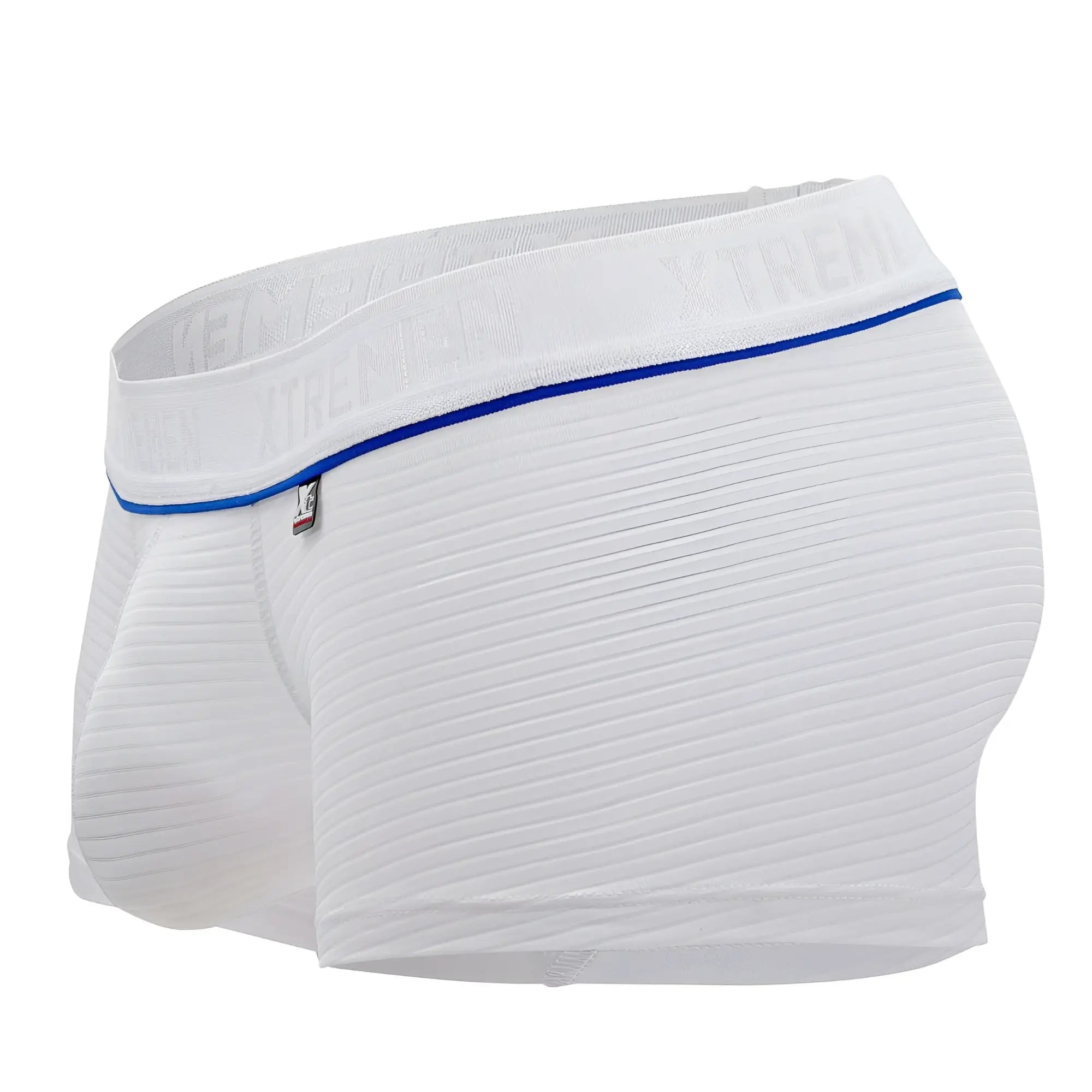 White textured men’s boxer briefs with blue trim and xtreme branding on the waistband from Xtremen 91196 Jacquard trunks