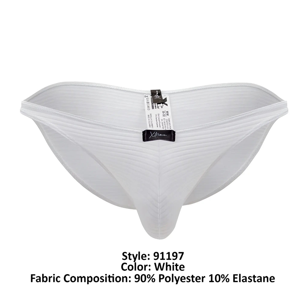 White xtremen 91197 jacquard bikini briefs with ribbed texture and black brand tag