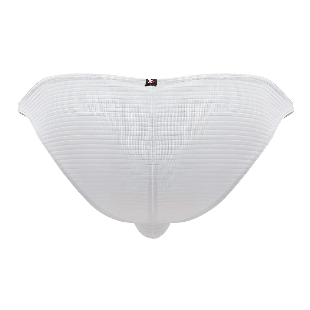 White ribbed jacquard bikini briefs with subtle texture and small black logo tag on the back by xtremen 91197