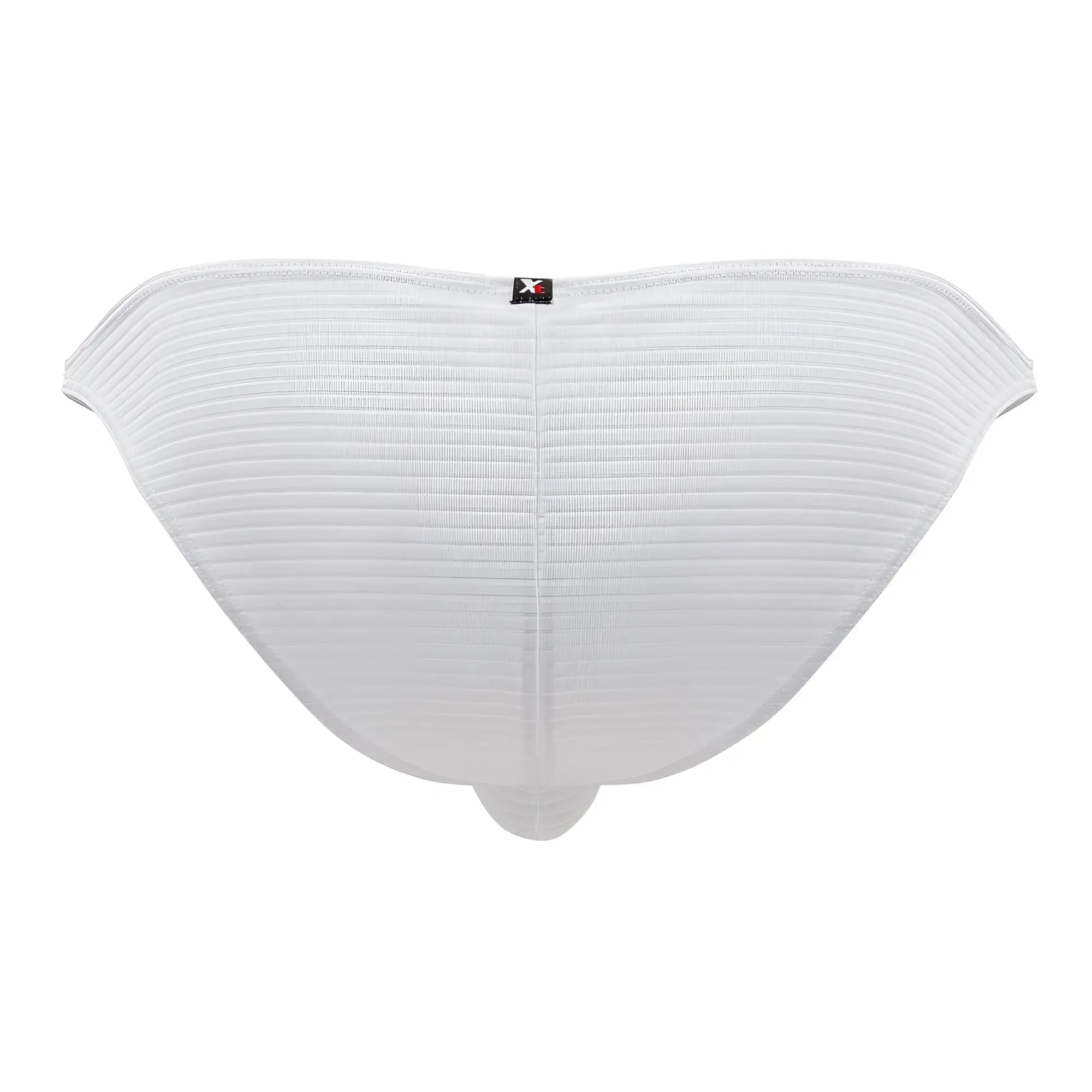 White ribbed jacquard bikini briefs with subtle texture and small black logo tag on the back by xtremen 91197
