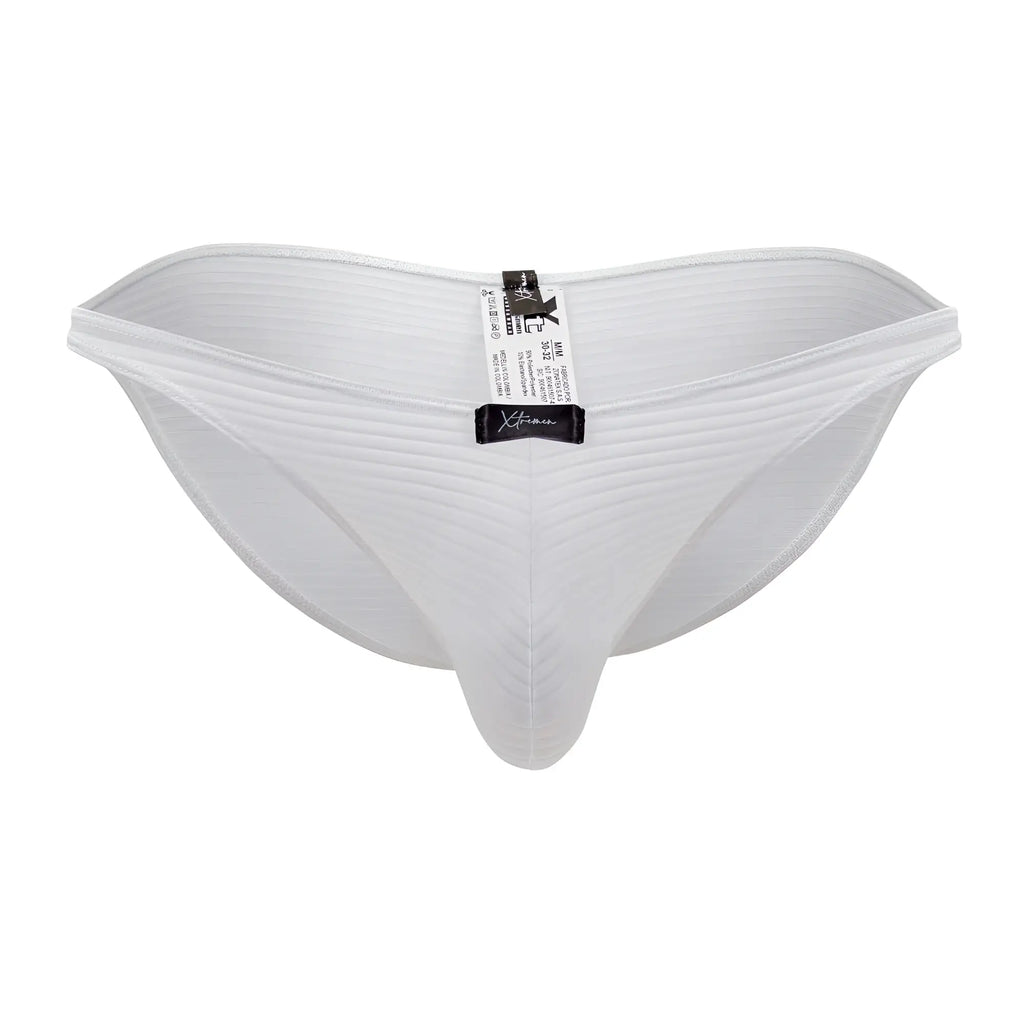 White ribbed xtremen 91197 jacquard bikini briefs with central seam and branded waistband tag