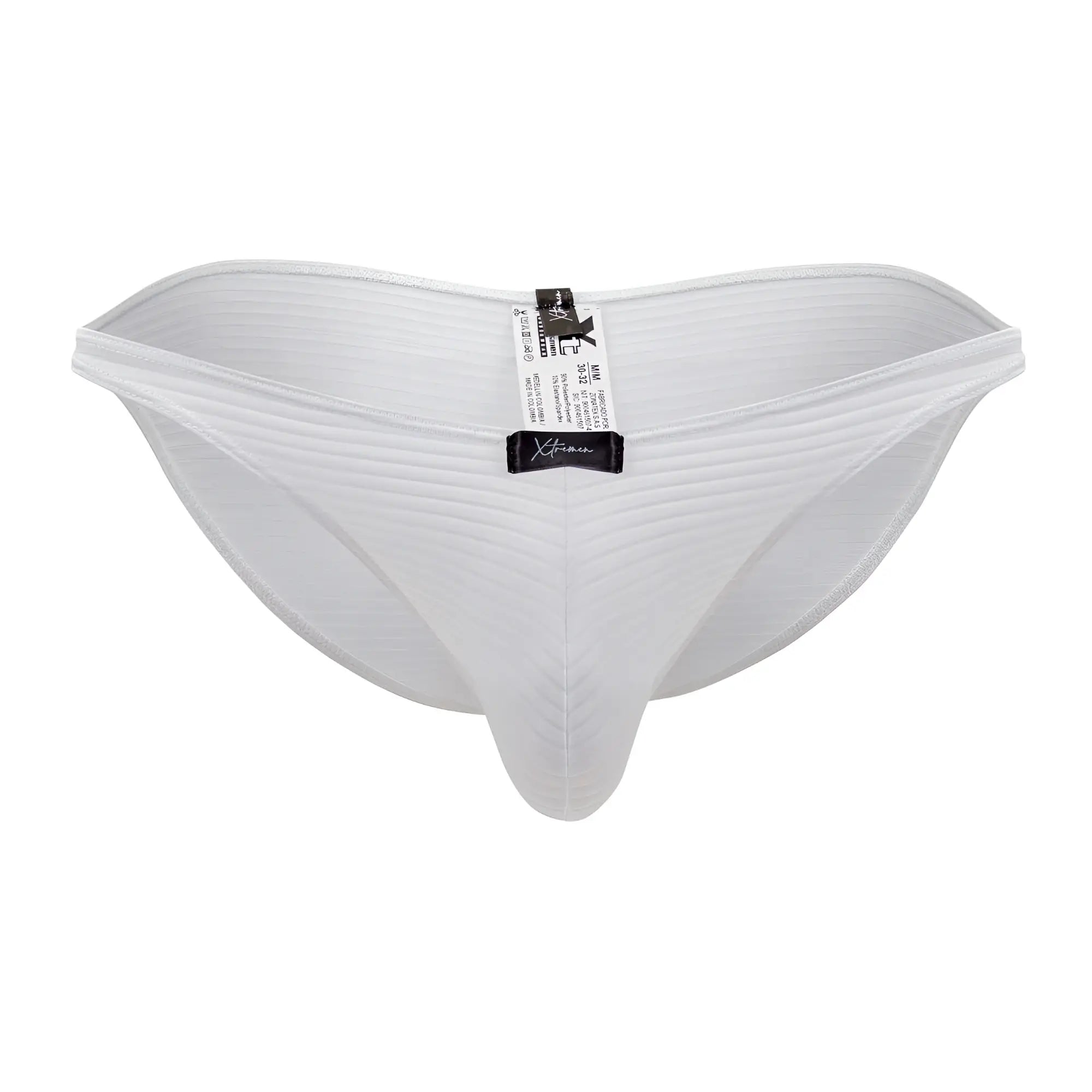 White ribbed xtremen 91197 jacquard bikini briefs with central seam and branded waistband tag