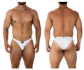White xtremen 91197 jacquard bikini thong briefs with smooth seamless design and black brand tag at the front