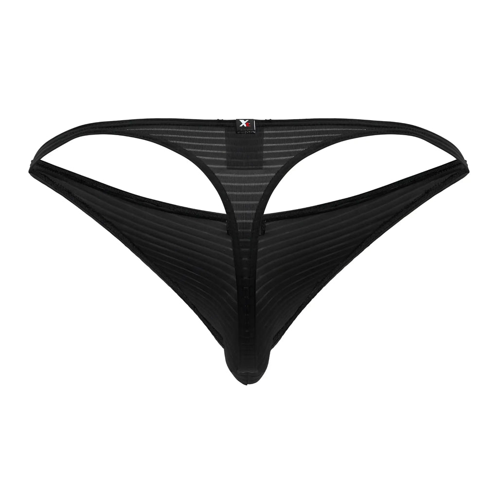 Xtremen 91198 jacquard black thong with ribbed texture black mesh material and central gusset detail