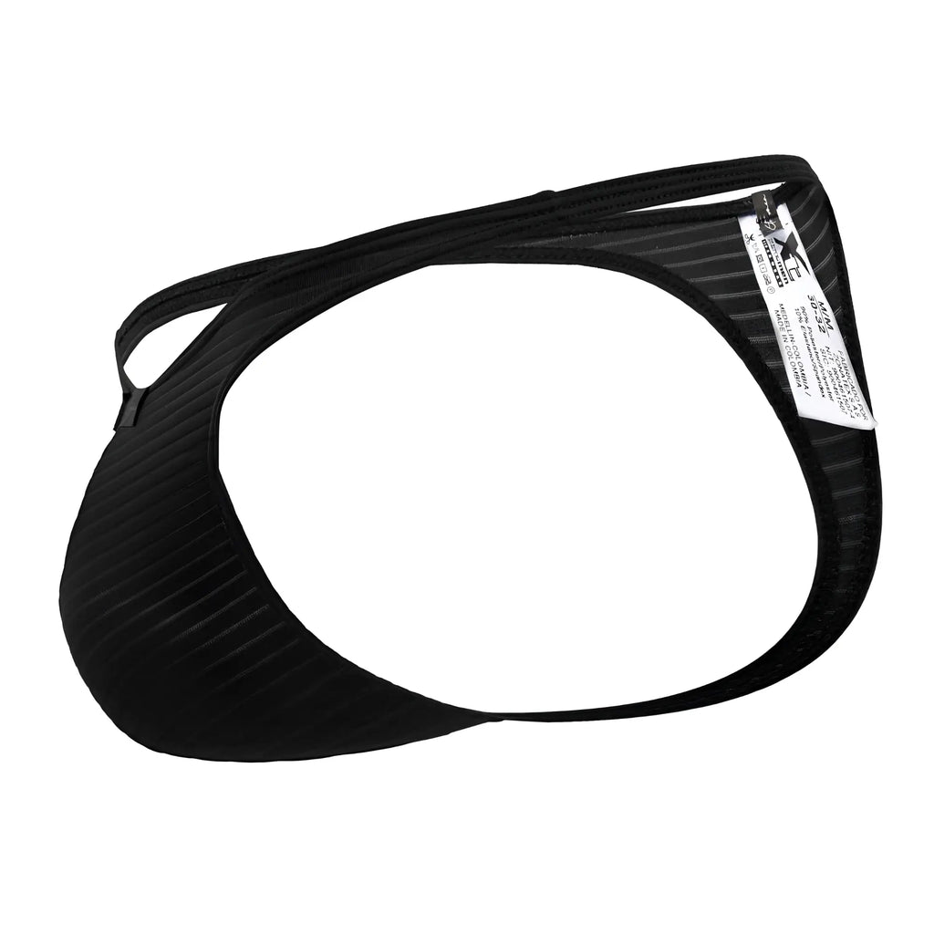Black Xtremen 91198 jacquard thongs made of ribbed fabric with a sleek contoured design and adjustable straps