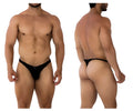 Black xtremen 91198 jacquard thong underwear with a smooth sleek design showing the back side of the product