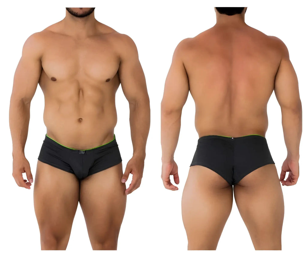 Black Xtremen 91199 jacquard trunks with neon green trim in gray featuring jacquard fabric for comfort and style