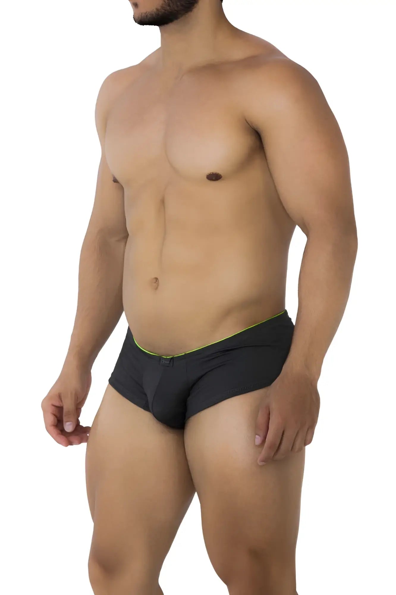 Xtremen 91199 jacquard trunks gray black briefs with neon green trim on waistband for comfortable everyday wear