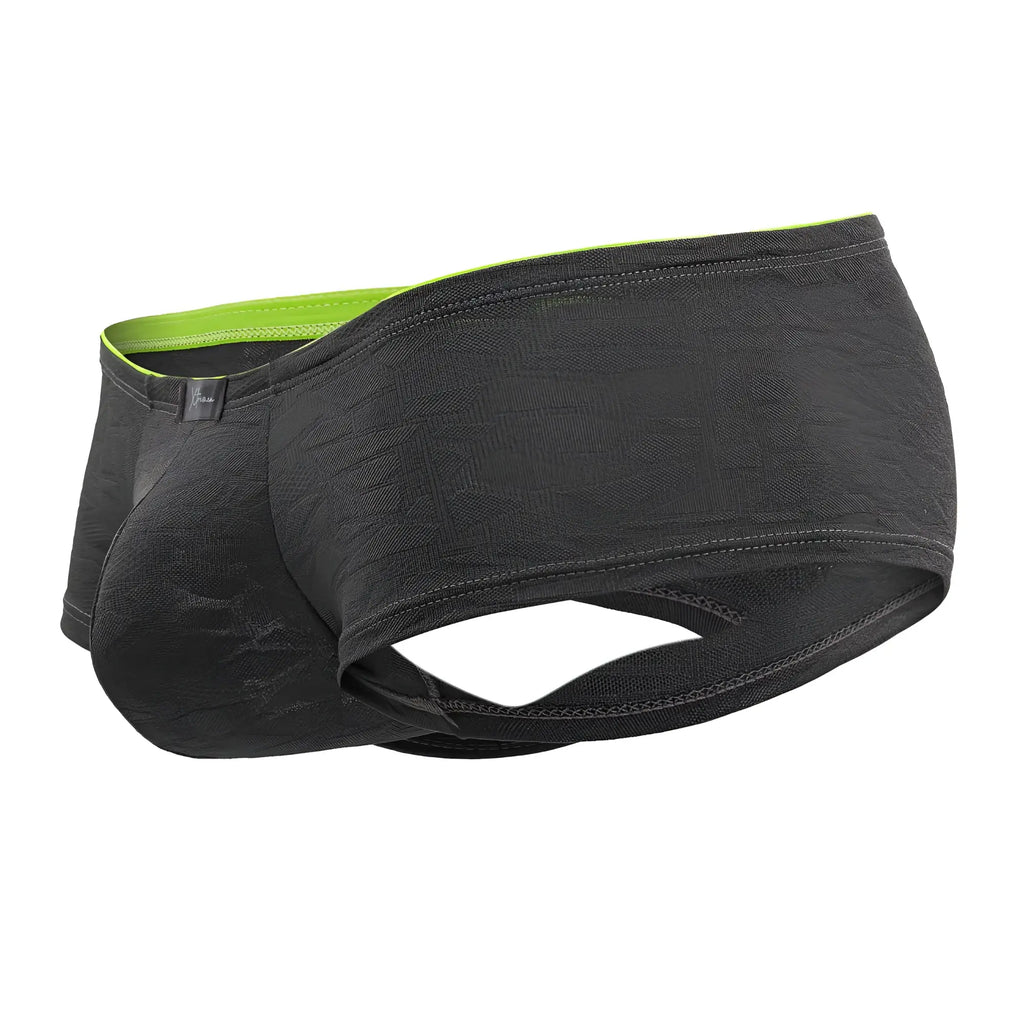 Black textured Xtremen 91199 jacquard trunks with neon green inner lining in gray color