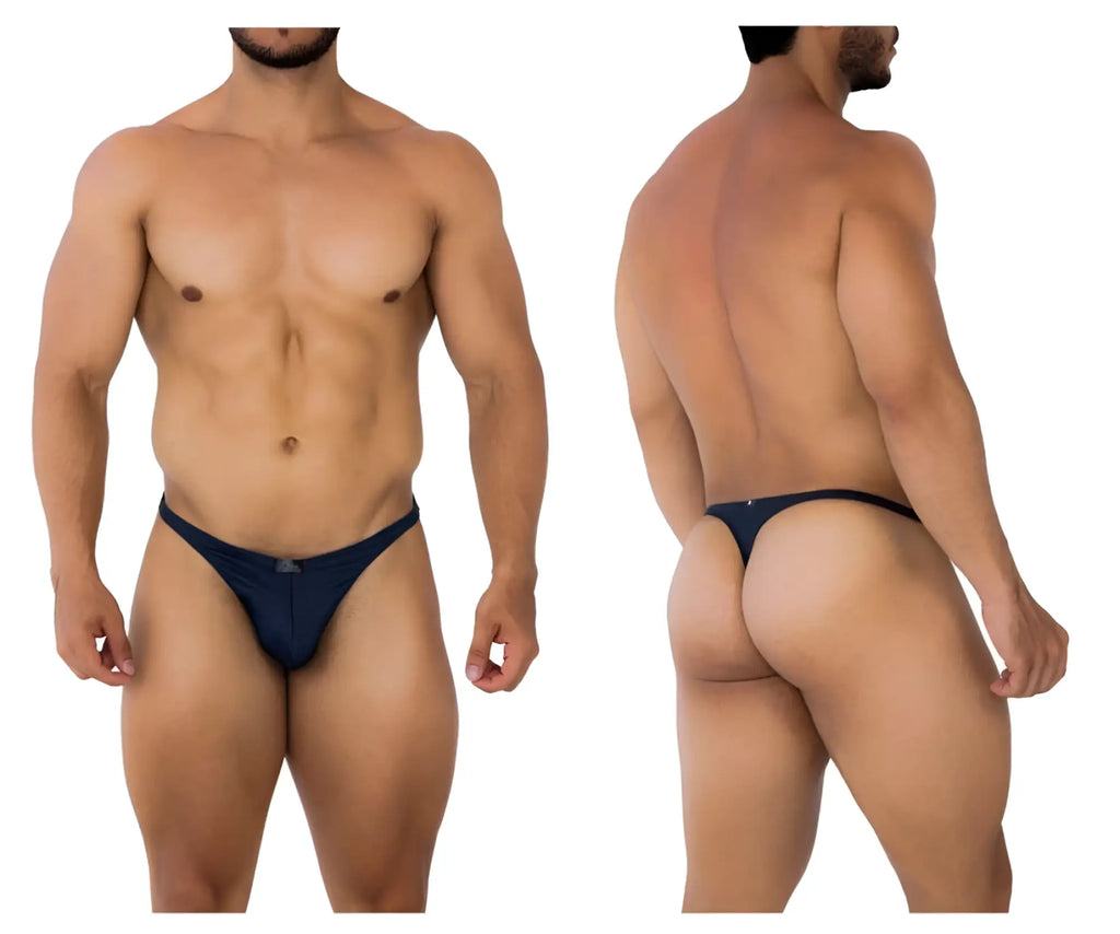 Navy blue Xtremen 91200 jacquard thong with a small logo on the front made from jacquard fabric