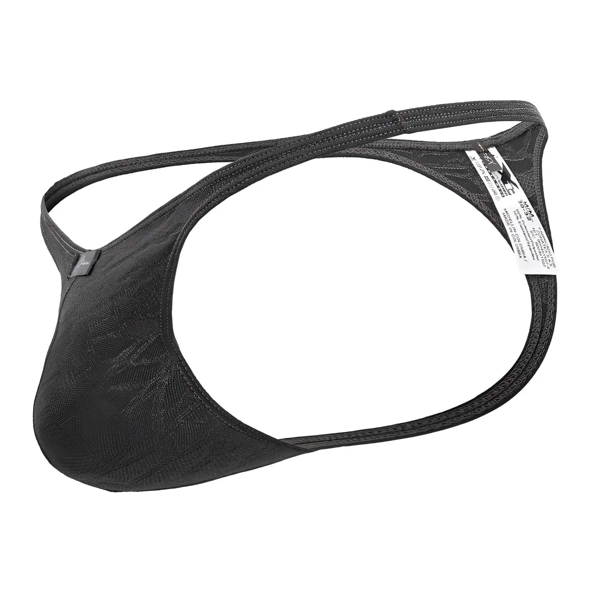 Black lace-trimmed gray jacquard thong with sleek form-fitting design and adjustable straps from Xtremen 91200