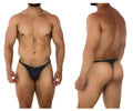 Gray xtremen 91200 jacquard thong with small metallic clasp at front featuring jacquard fabric texture