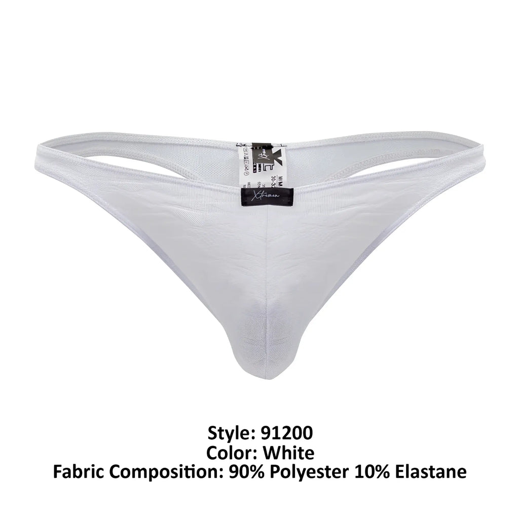White xtremen 91200 jacquard thong made of 90% polyester 10% elastane with subtle textured pattern visible