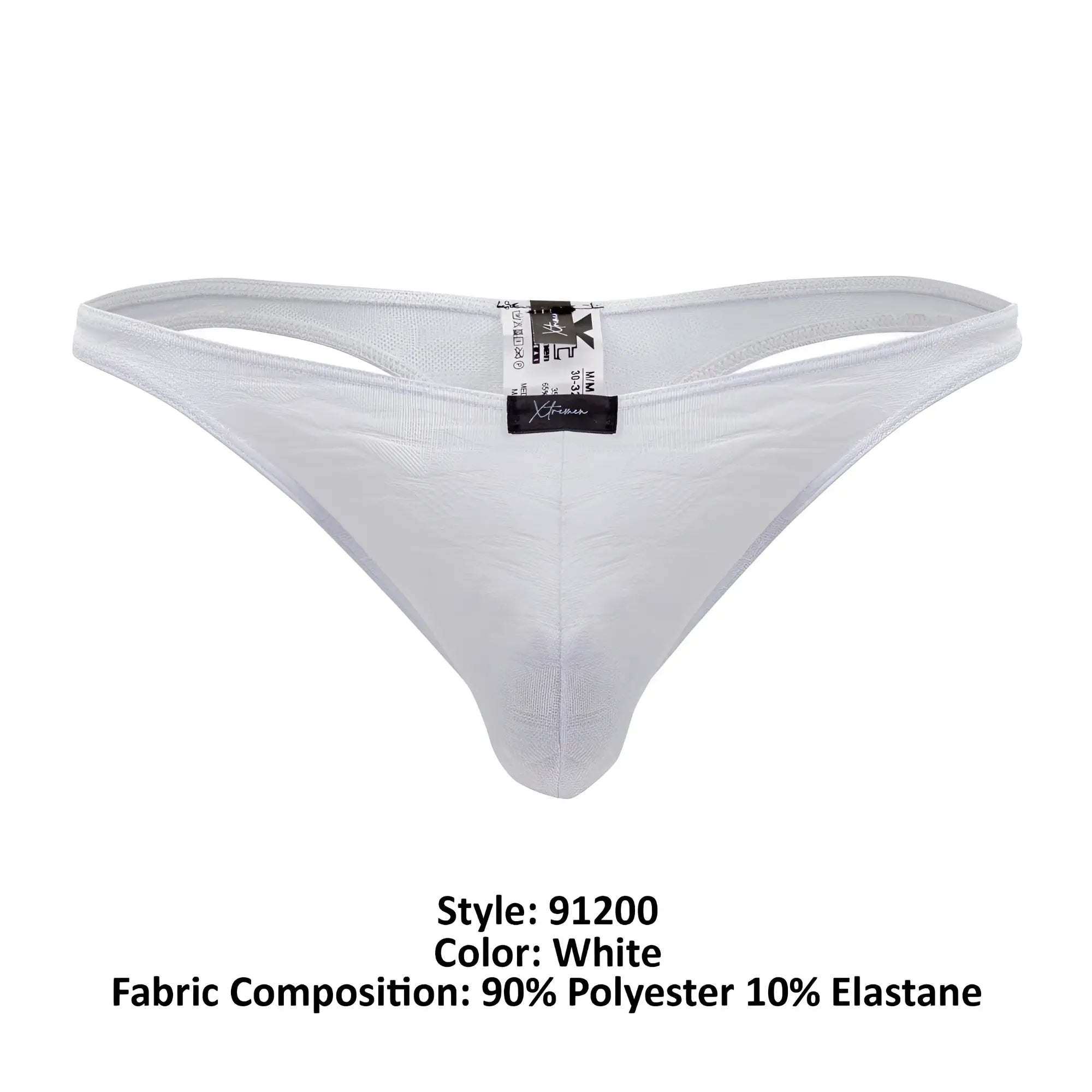 White xtremen 91200 jacquard thong made of 90% polyester 10% elastane with subtle textured pattern visible