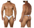 White xtremen 91200 jacquard thong underwear with a small black brand tag at the front