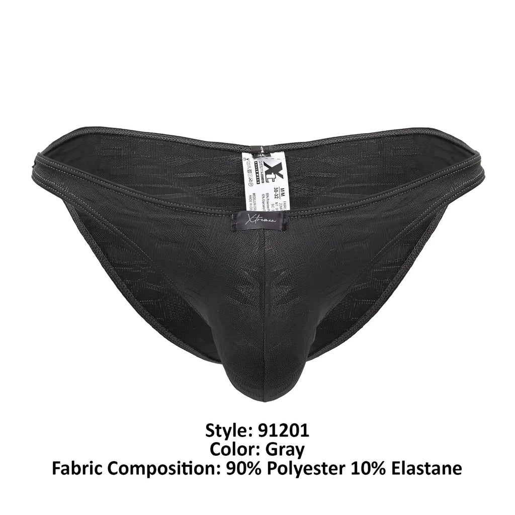 Xtremen 91201 jacquard bikini gray men’s briefs with subtle textured pattern made of 90% polyester and 10% elastane
