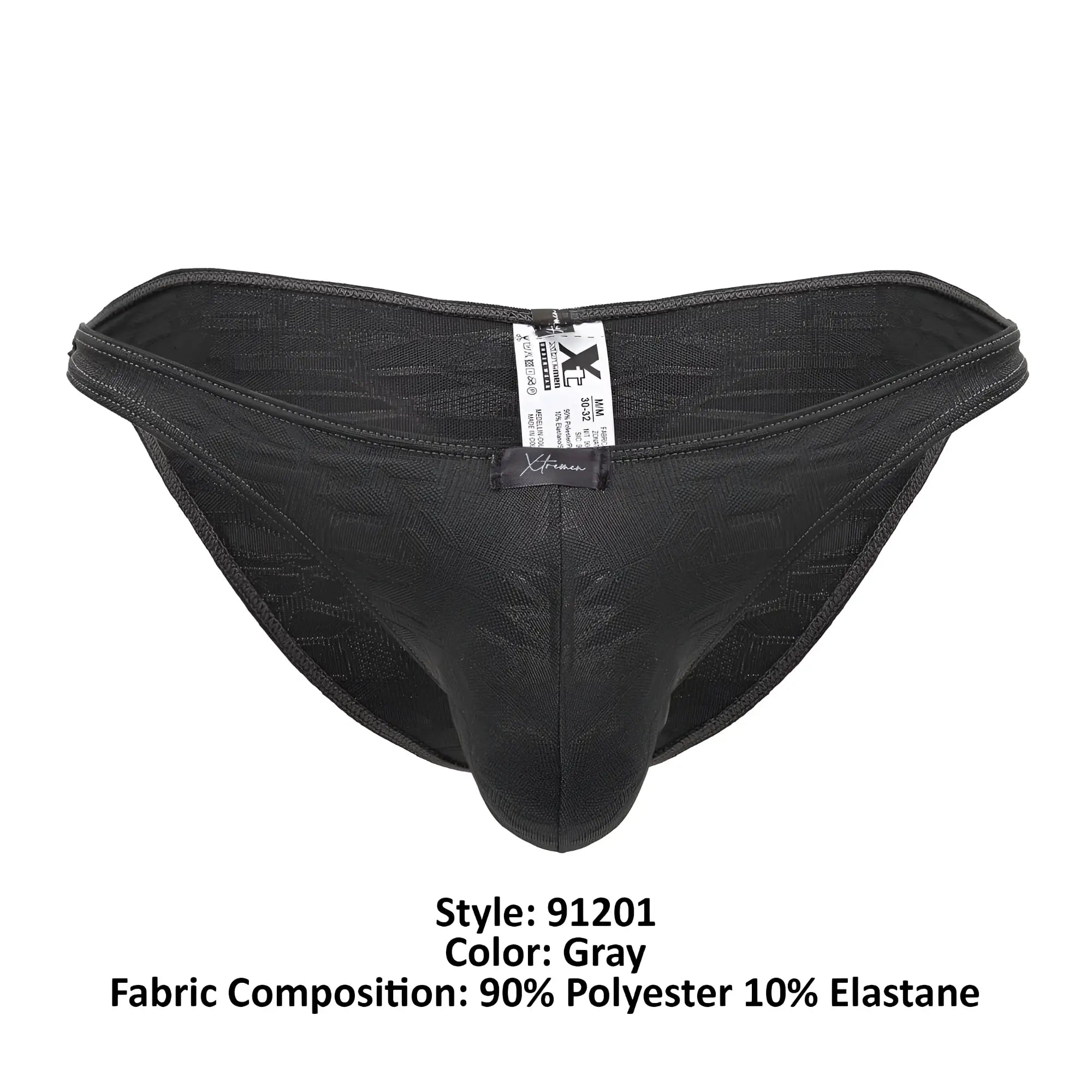 Xtremen 91201 jacquard bikini gray men’s briefs with subtle textured pattern made of 90% polyester and 10% elastane
