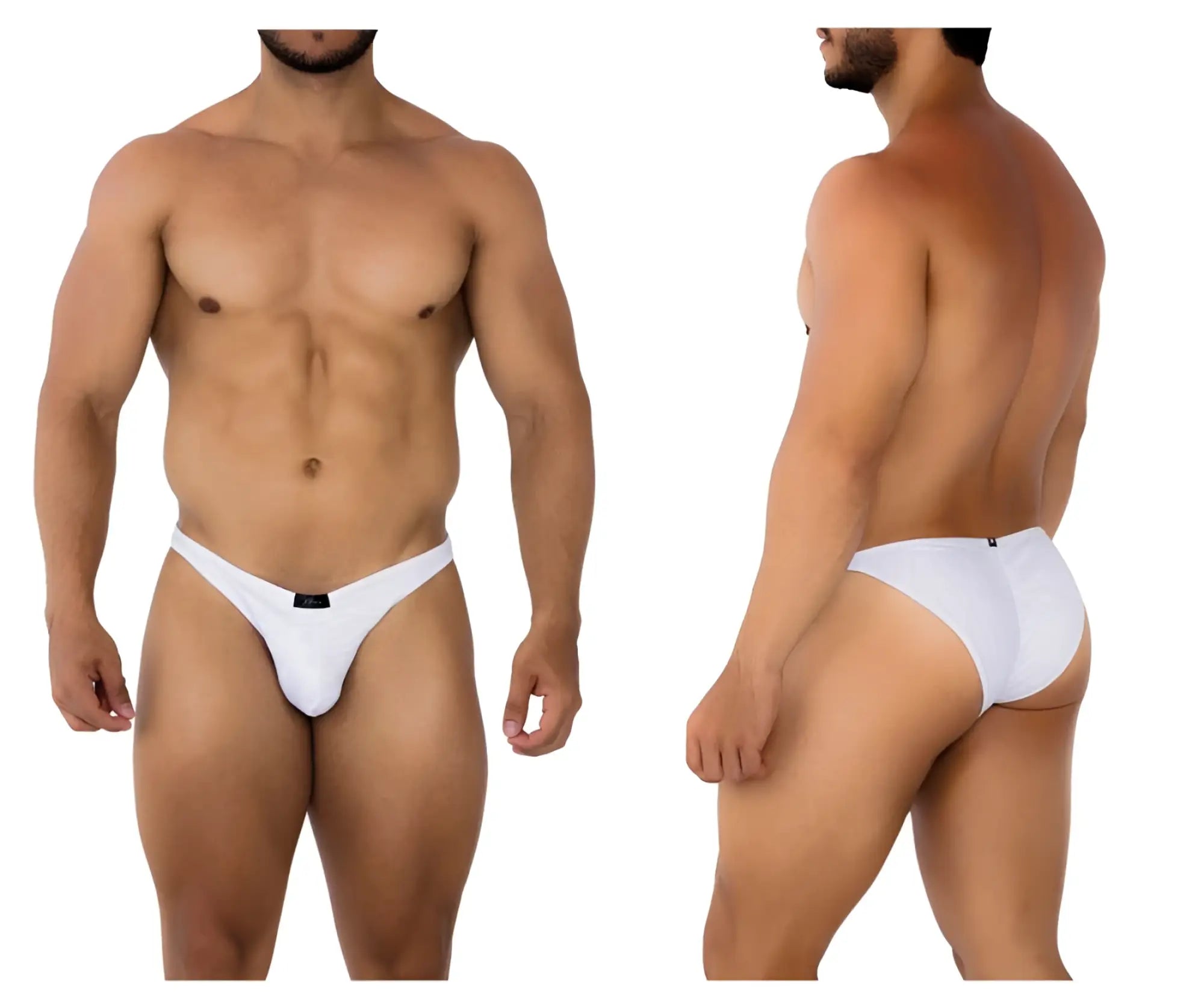 Xtremen 91201 jacquard bikini white briefs with sleek form-fitting design and black brand tag on waistband