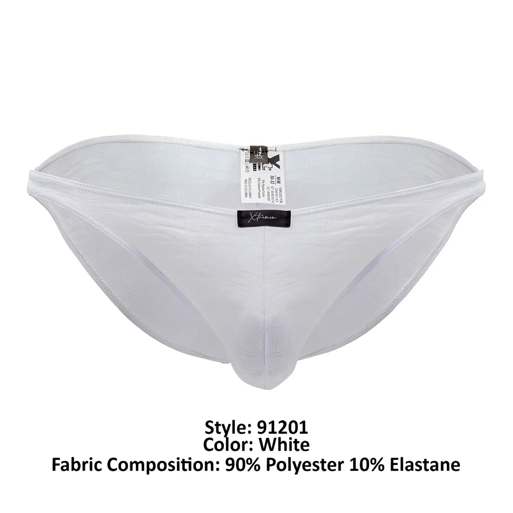 White xtremen 91201 jacquard bikini briefs made of 90% polyester 10% elastane with black waistband tag