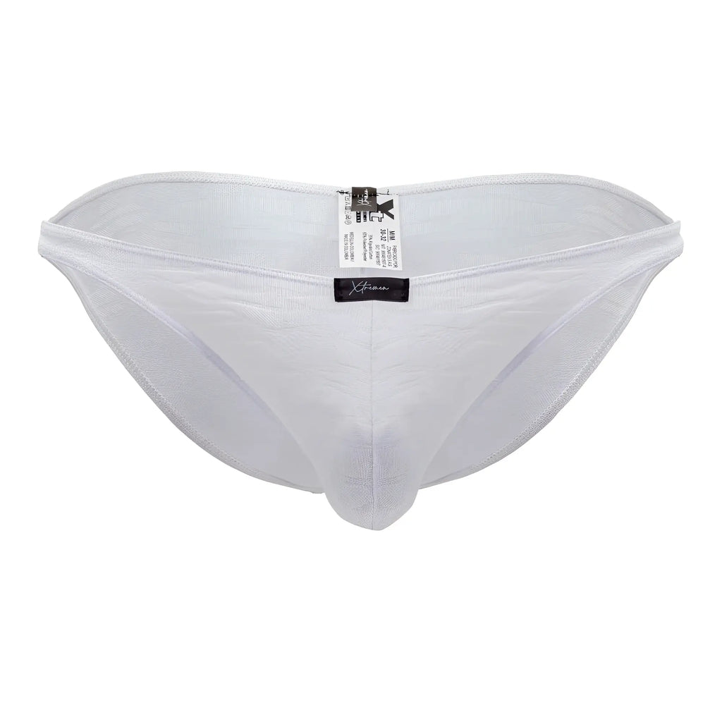 Xtremen 91201 jacquard bikini white mesh briefs with subtle sheen and reinforced stitching along the edges