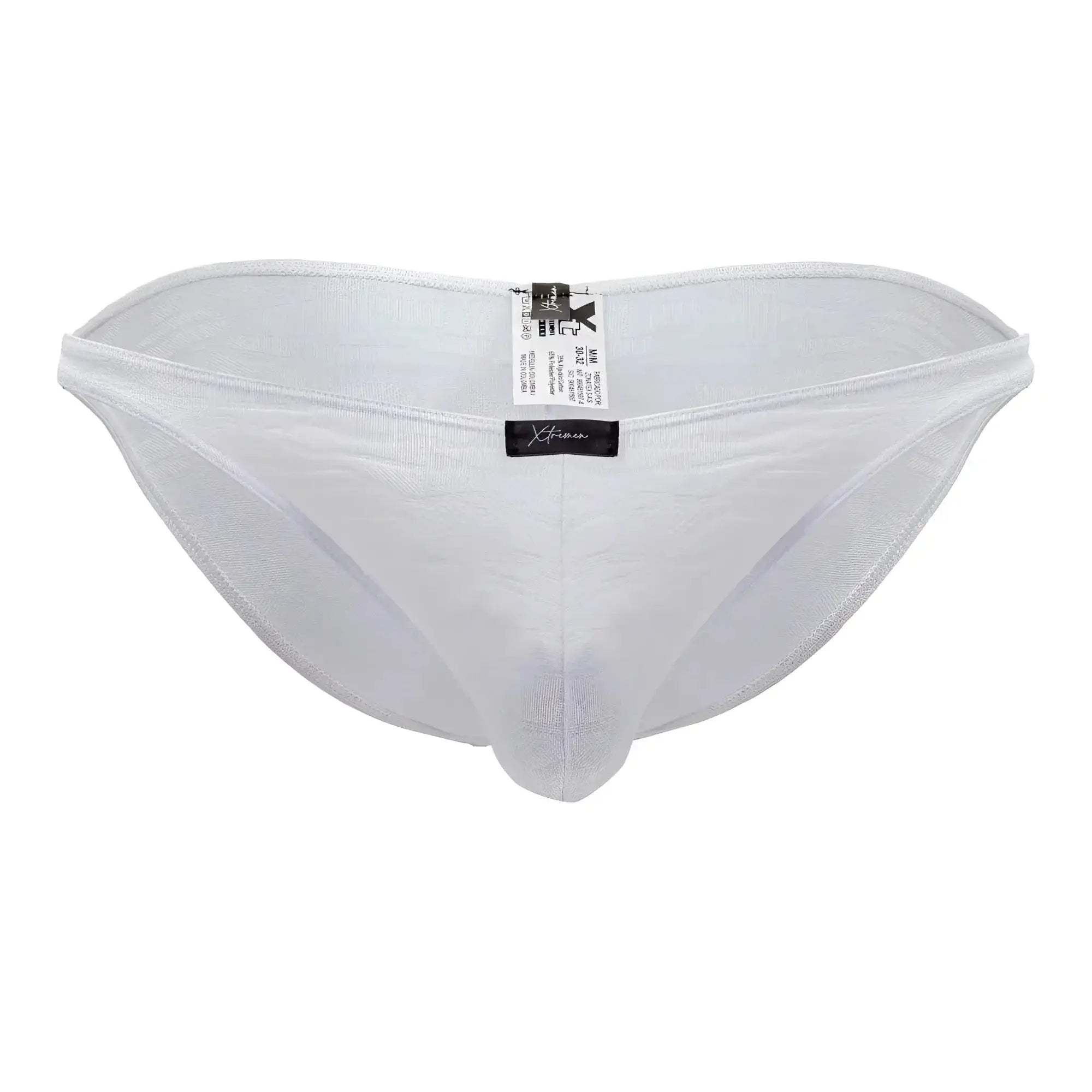 Xtremen 91201 jacquard bikini white mesh briefs with subtle sheen and reinforced stitching along the edges
