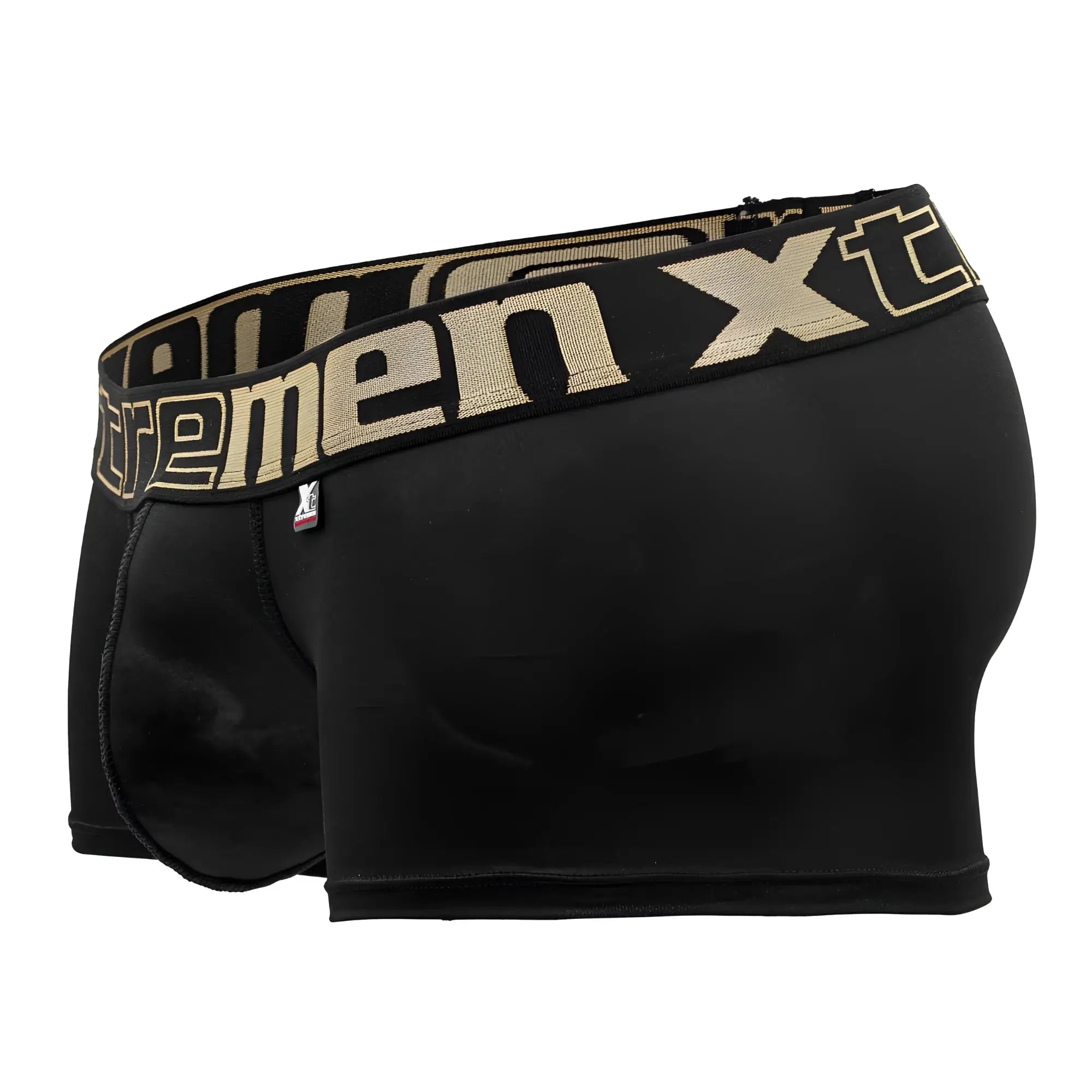 Black xtremen 91202 microfiber boxer briefs with beige extreme xt logo band for men’s comfort and support