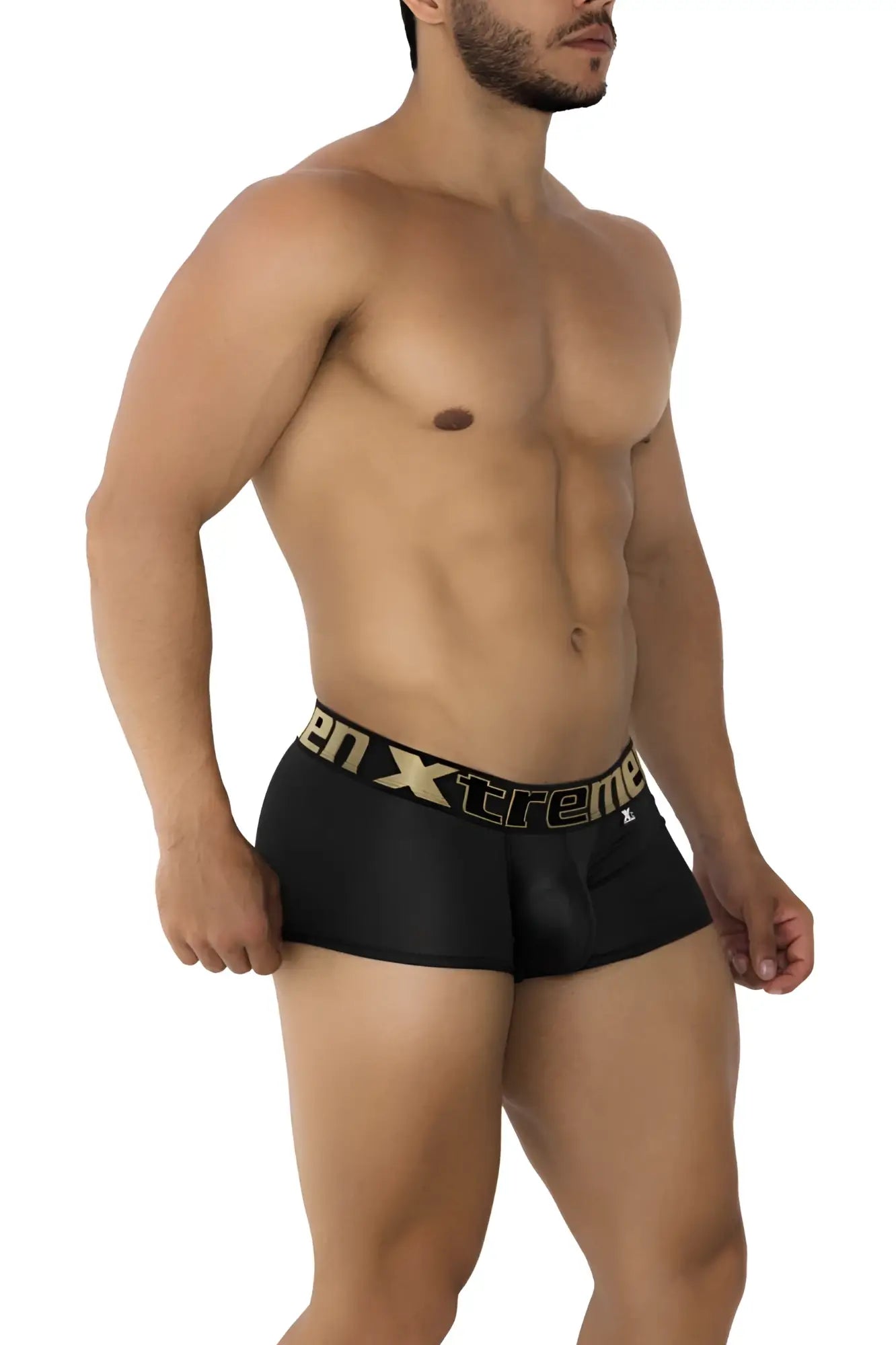 Black xtremen 91202 microfiber boxer briefs with gold xtreme waistband logo designed for comfort and support