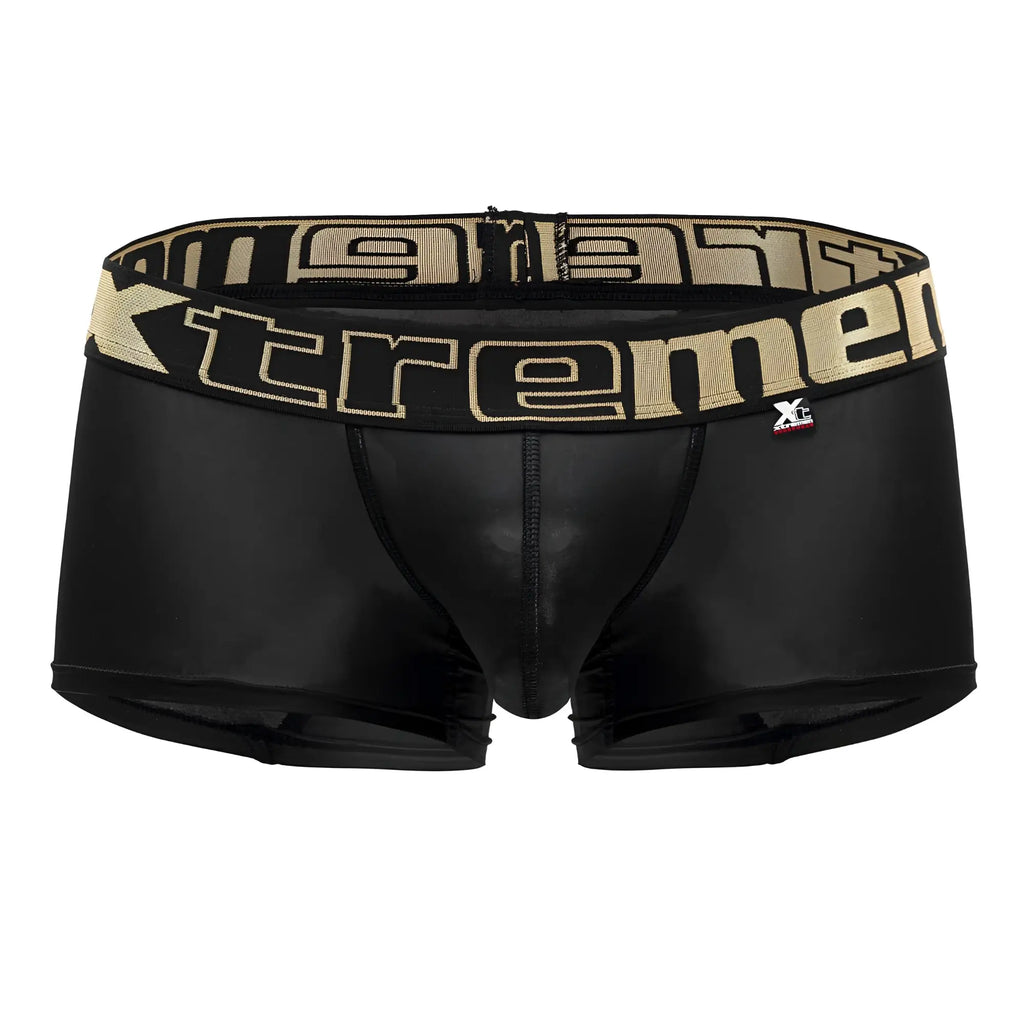 Black xtremen 91202 microfiber trunks with shiny stretchy fabric and bold beige tremen logo band