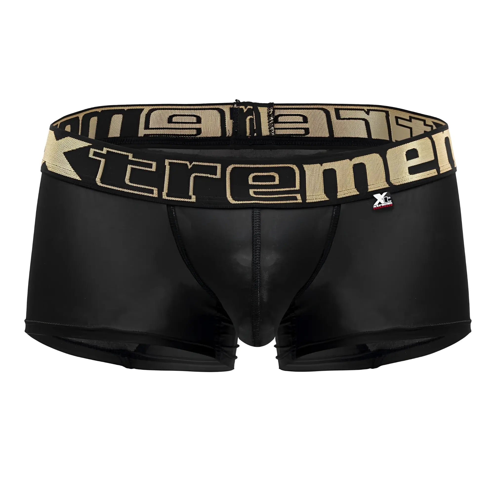 Black xtremen 91202 microfiber trunks with shiny stretchy fabric and bold beige tremen logo band