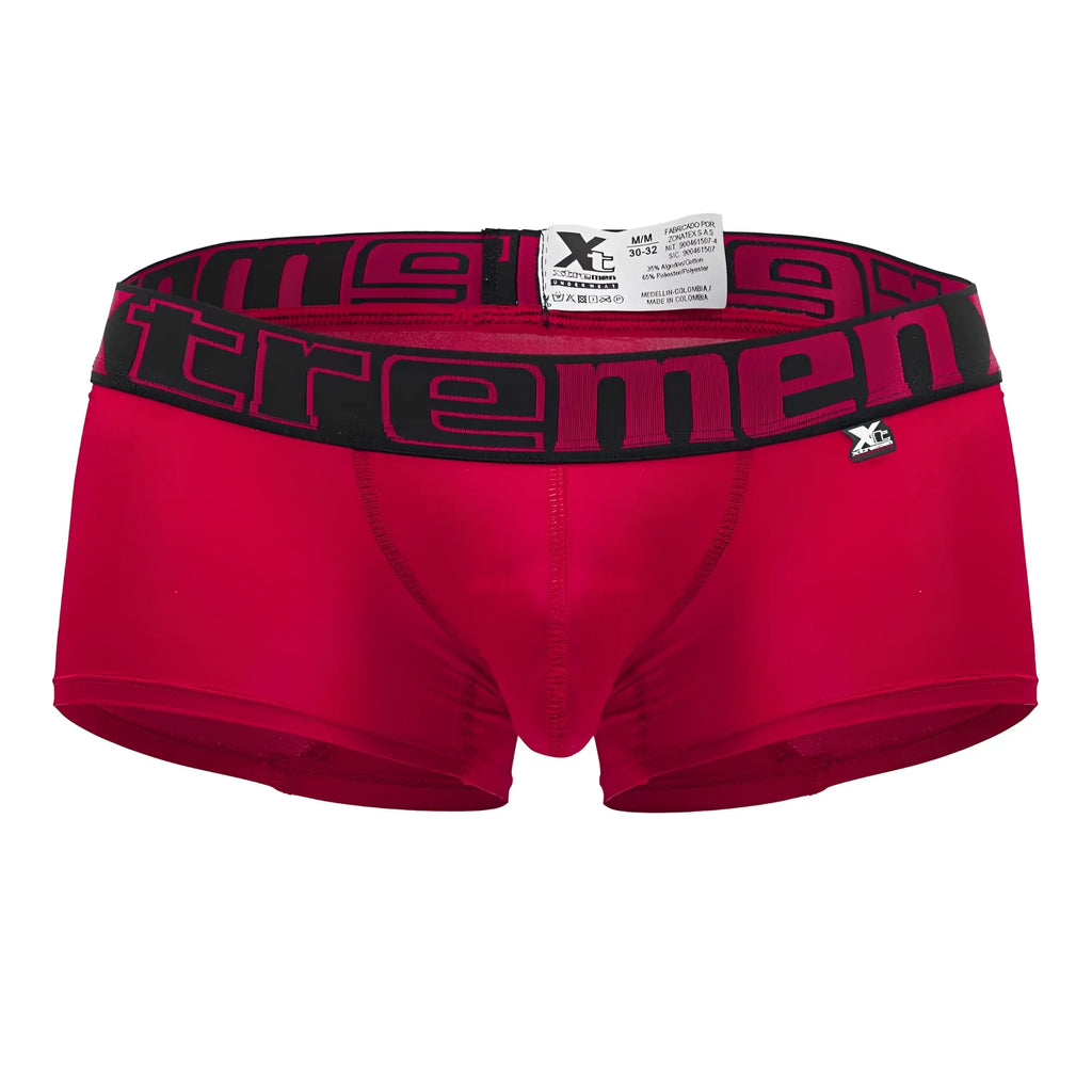 Red men’s briefs in microfiber with black waistband and bold pink tremen logo in cherry color by xtremen 91202