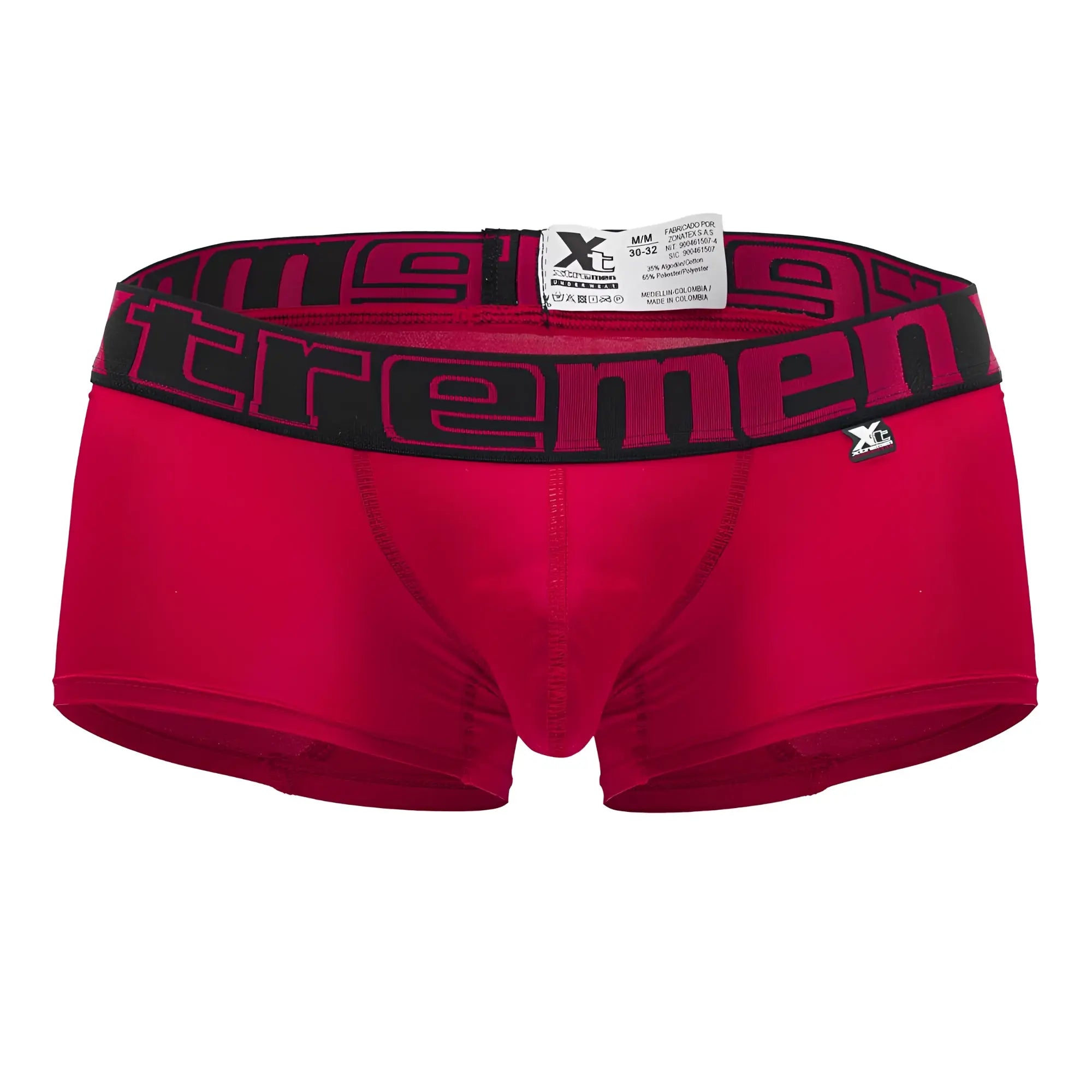 Red men’s briefs in microfiber with black waistband and bold pink tremen logo in cherry color by xtremen 91202