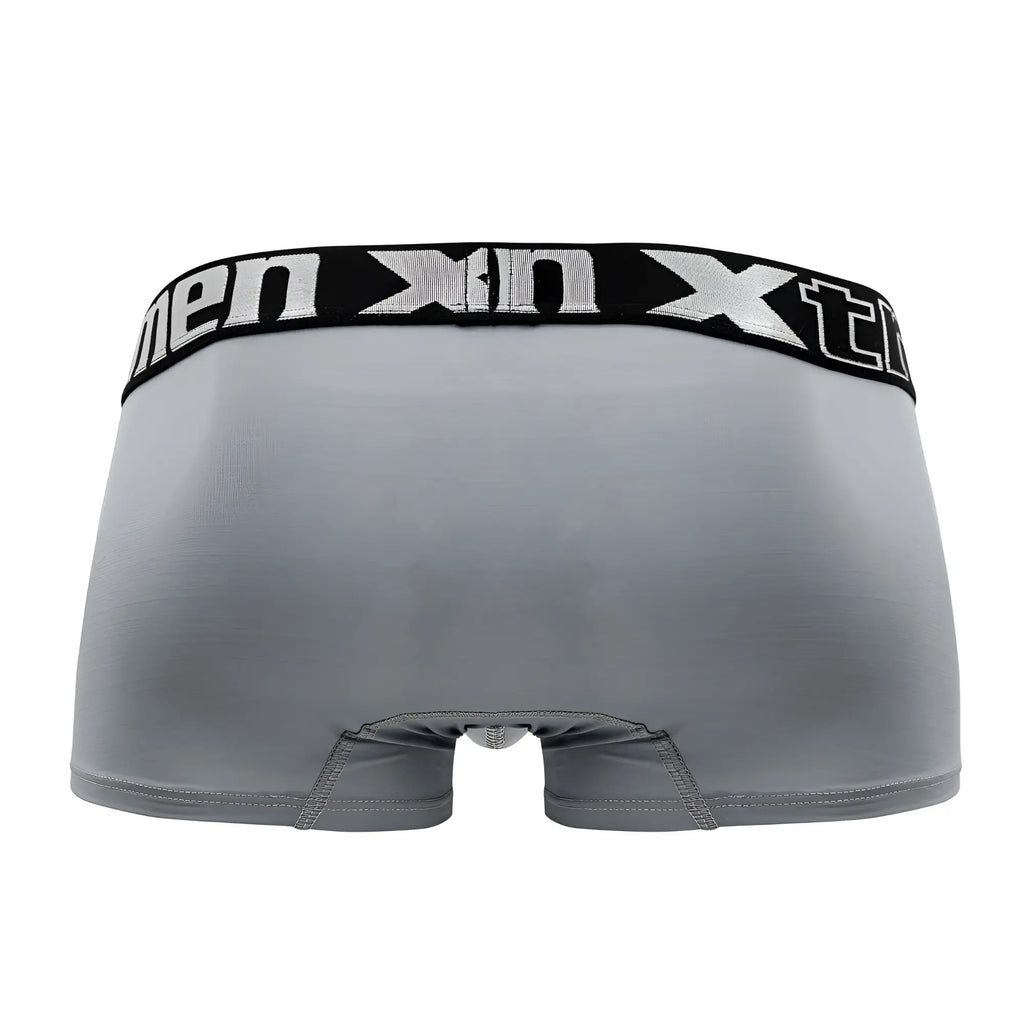 Gray xtremen 91202 microfiber boxer briefs with black elastic waistband and white men xn branding