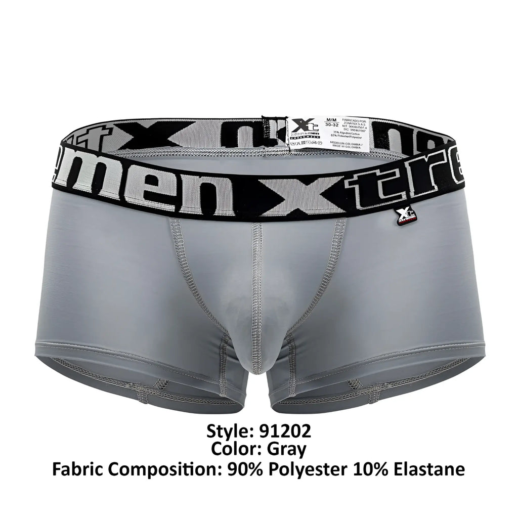 Gray xtremen 91202 microfiber trunks with black and white xtreme logo waistband made of 90 polyester 10 elastane