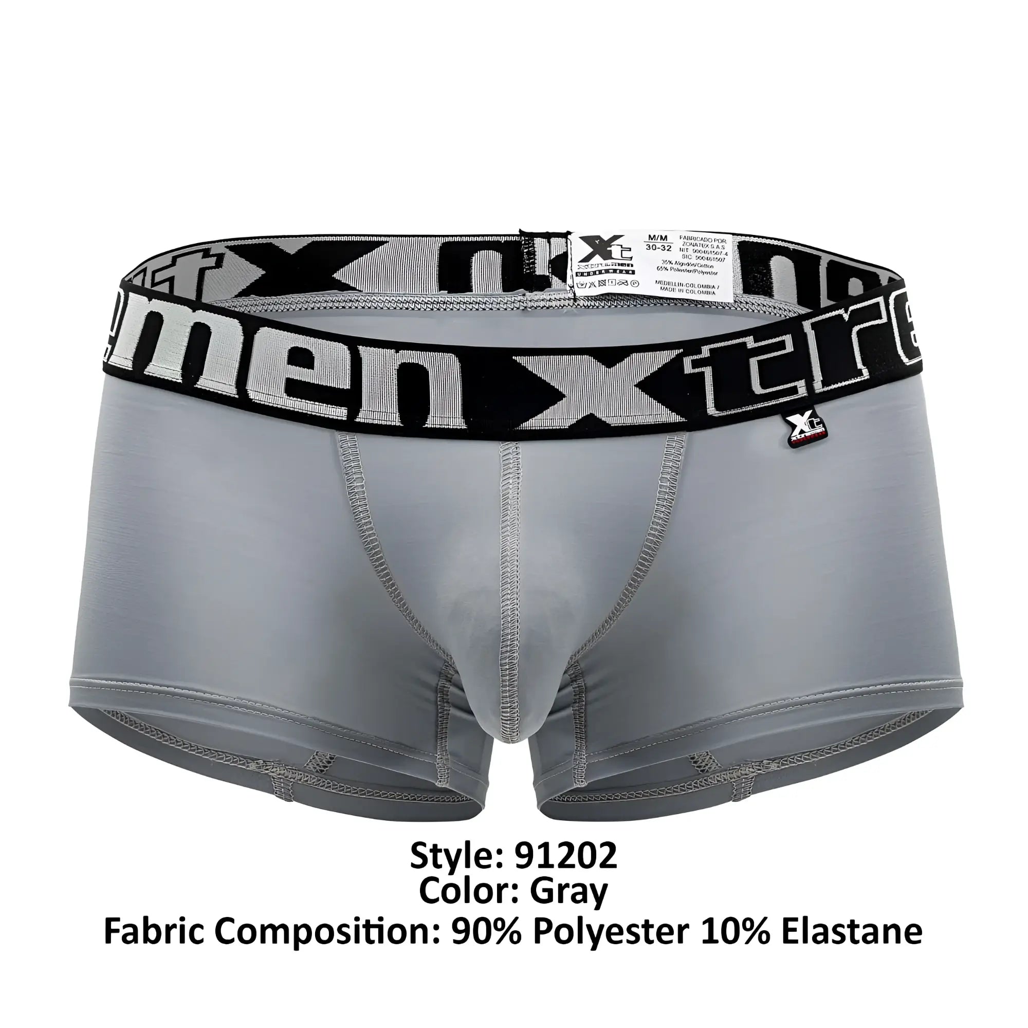 Gray xtremen 91202 microfiber trunks with black and white xtreme logo waistband made of 90 polyester 10 elastane