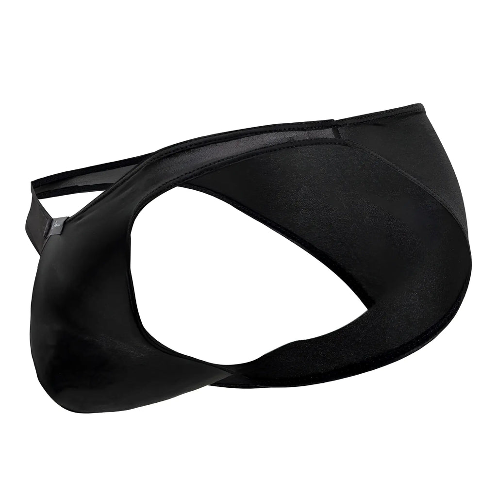 Black satin-like Xtremen 91204 microfiber bikini briefs with sleek form-fitting design and mesh paneling