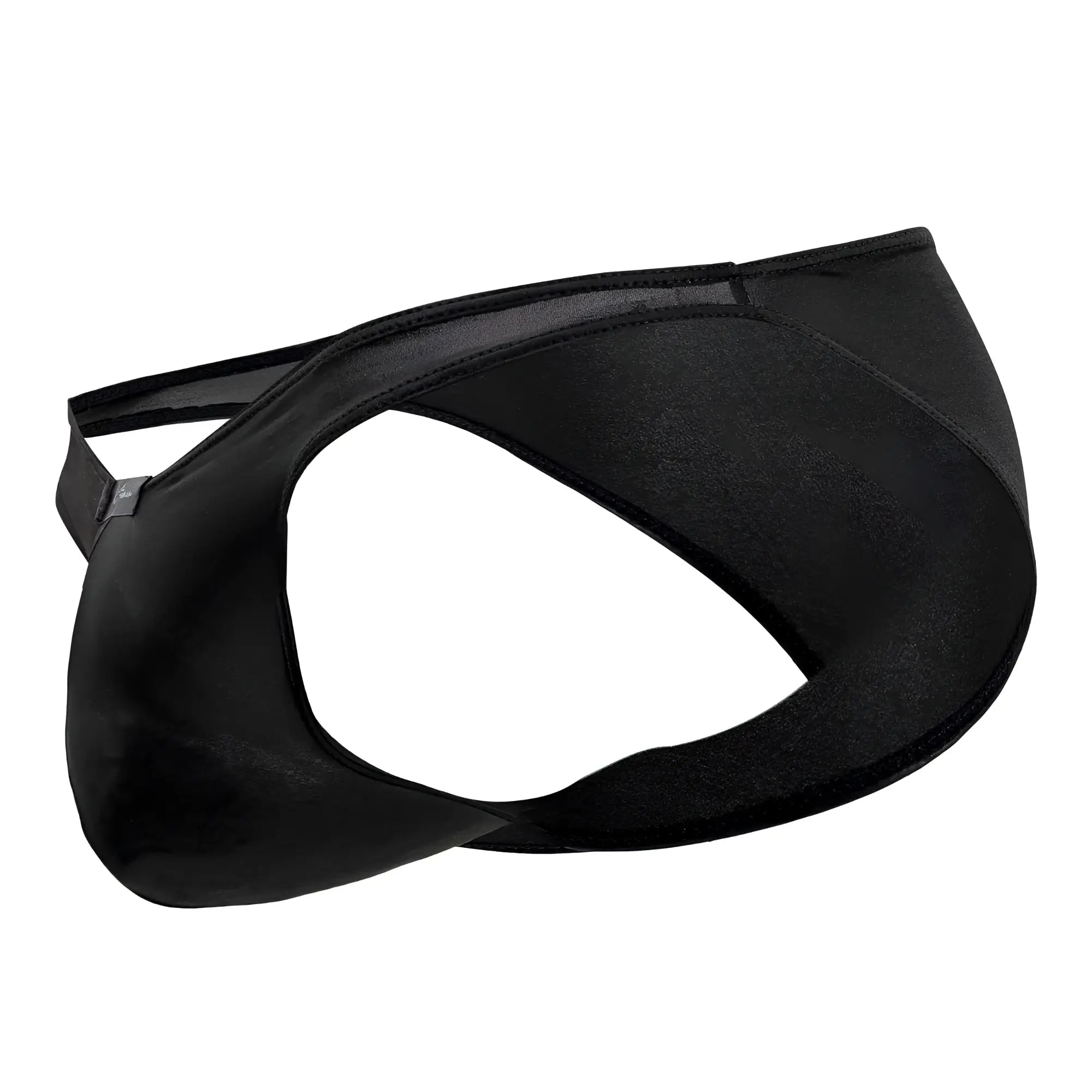 Black satin-like Xtremen 91204 microfiber bikini briefs with sleek form-fitting design and mesh paneling