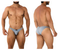 Light gray xtremen 91204 microfiber bikini briefs with smooth fabric and small black logo on front for men