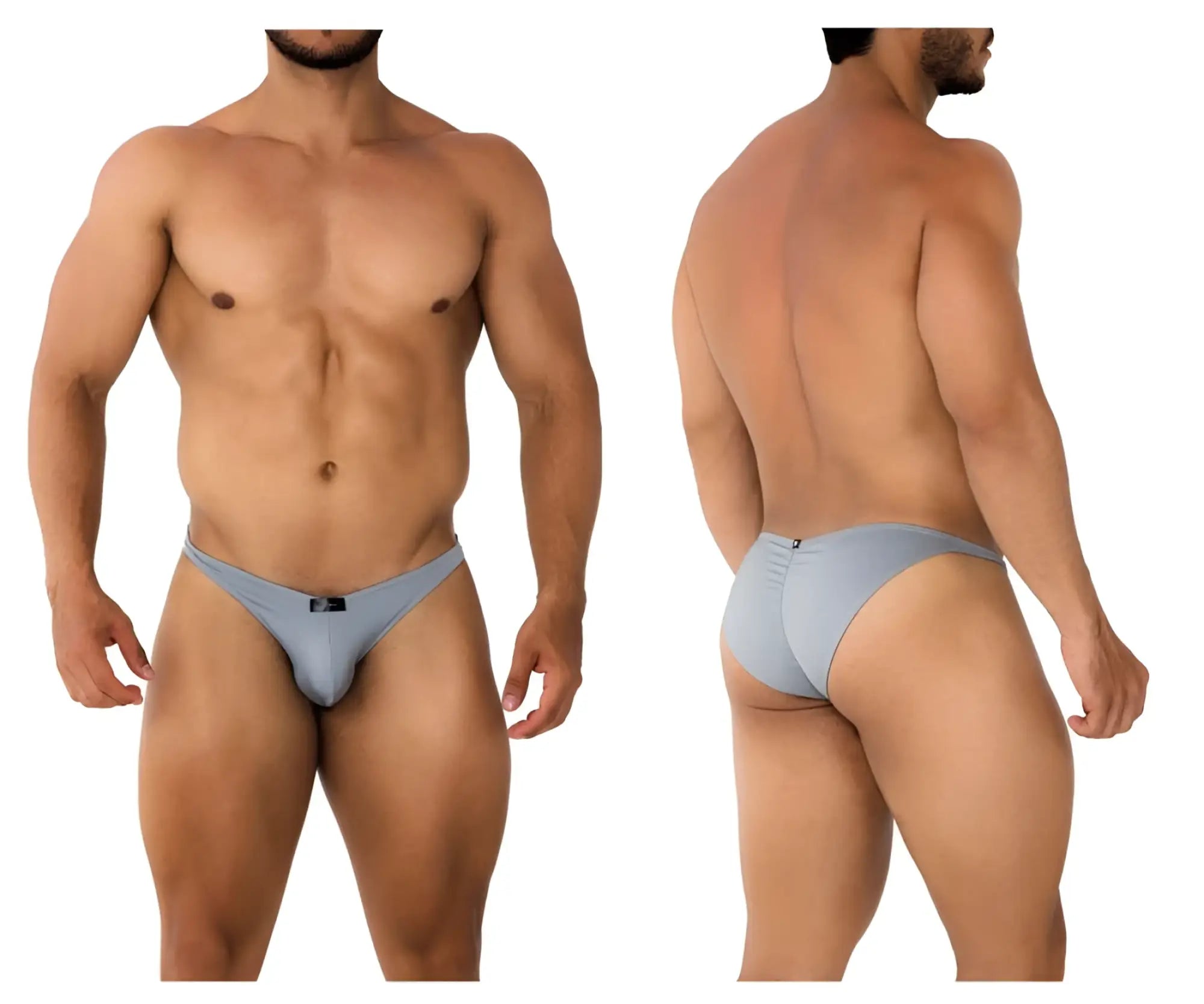 Light gray xtremen 91204 microfiber bikini briefs with smooth fabric and small black logo on front for men