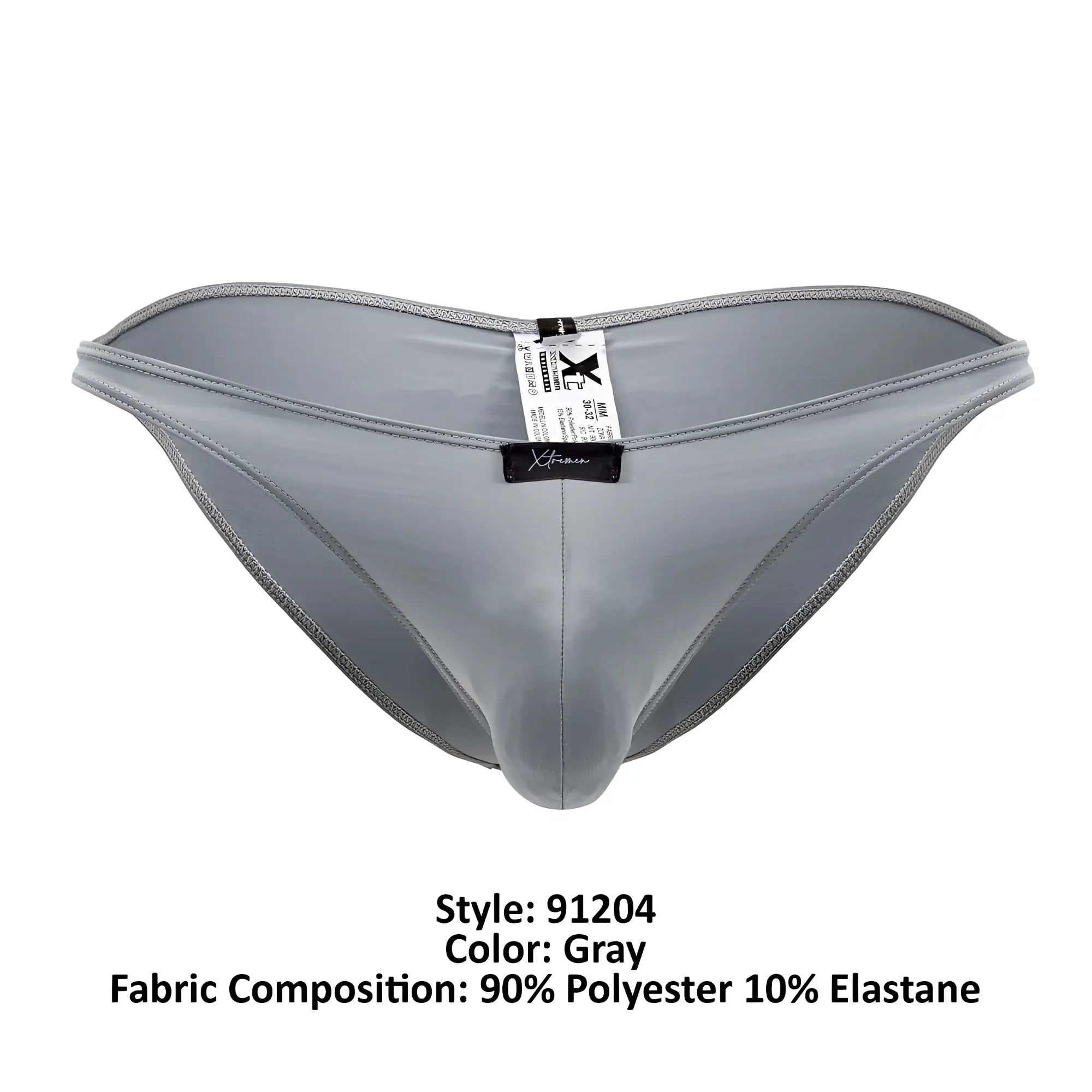 Gray xtremen 91204 microfiber bikini briefs made of 90% polyester and 10% elastane with visible stitching