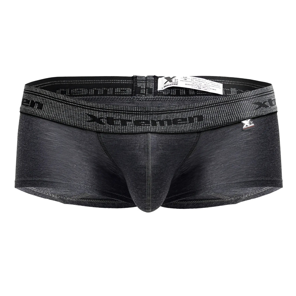 Black heathered xtreme men’s briefs with textured waistband and subtle branding in cotton blend trunks color cross