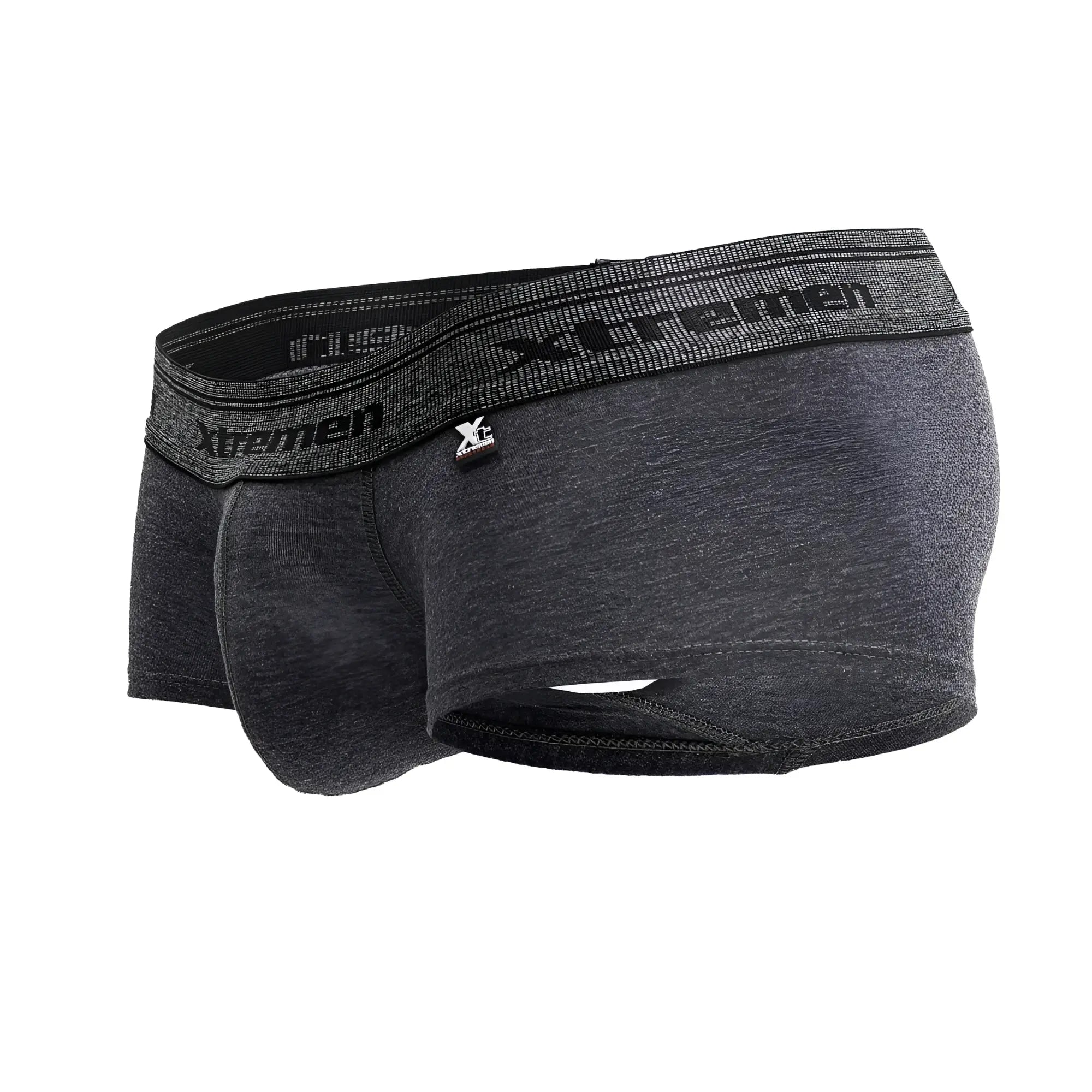 Dark gray heathered men’s cotton blend boxer briefs with black xtremen branded elastic waistband