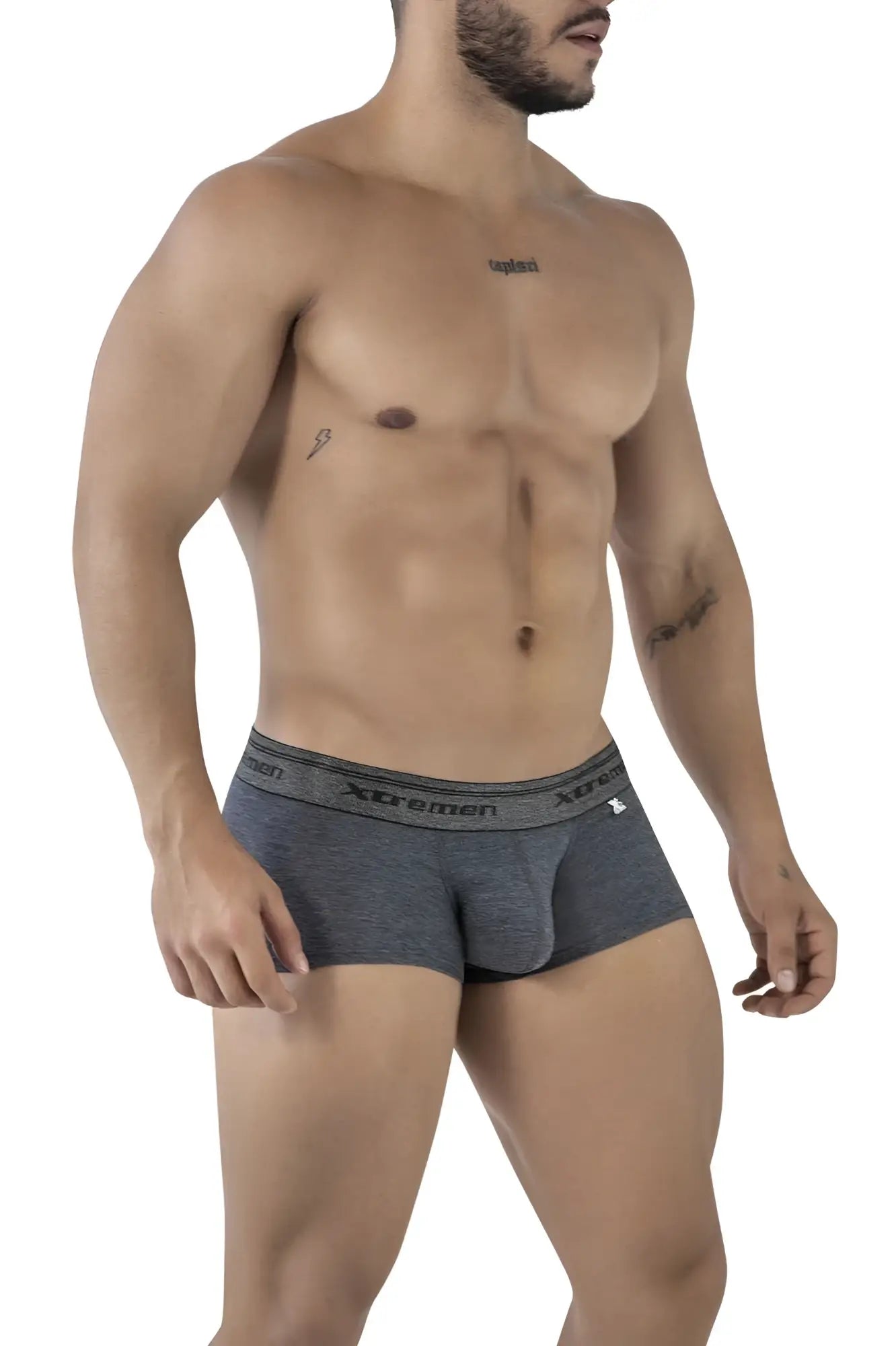 Gray heathered xtremen 91205b cotton blend men’s briefs with black elastic waistband featuring brand logo