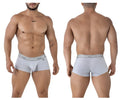 Gray heathered cotton blend briefs with gray elastic waistband and xtremen logo in black text color jasper gray