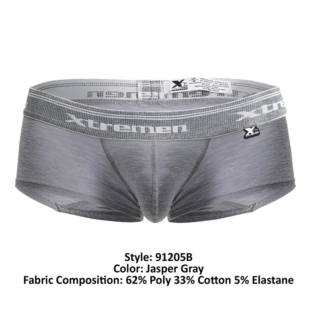 Xtremen 91205B gray jasper cotton blend men’s briefs with textured waistband featuring xtremen logo and brand tag